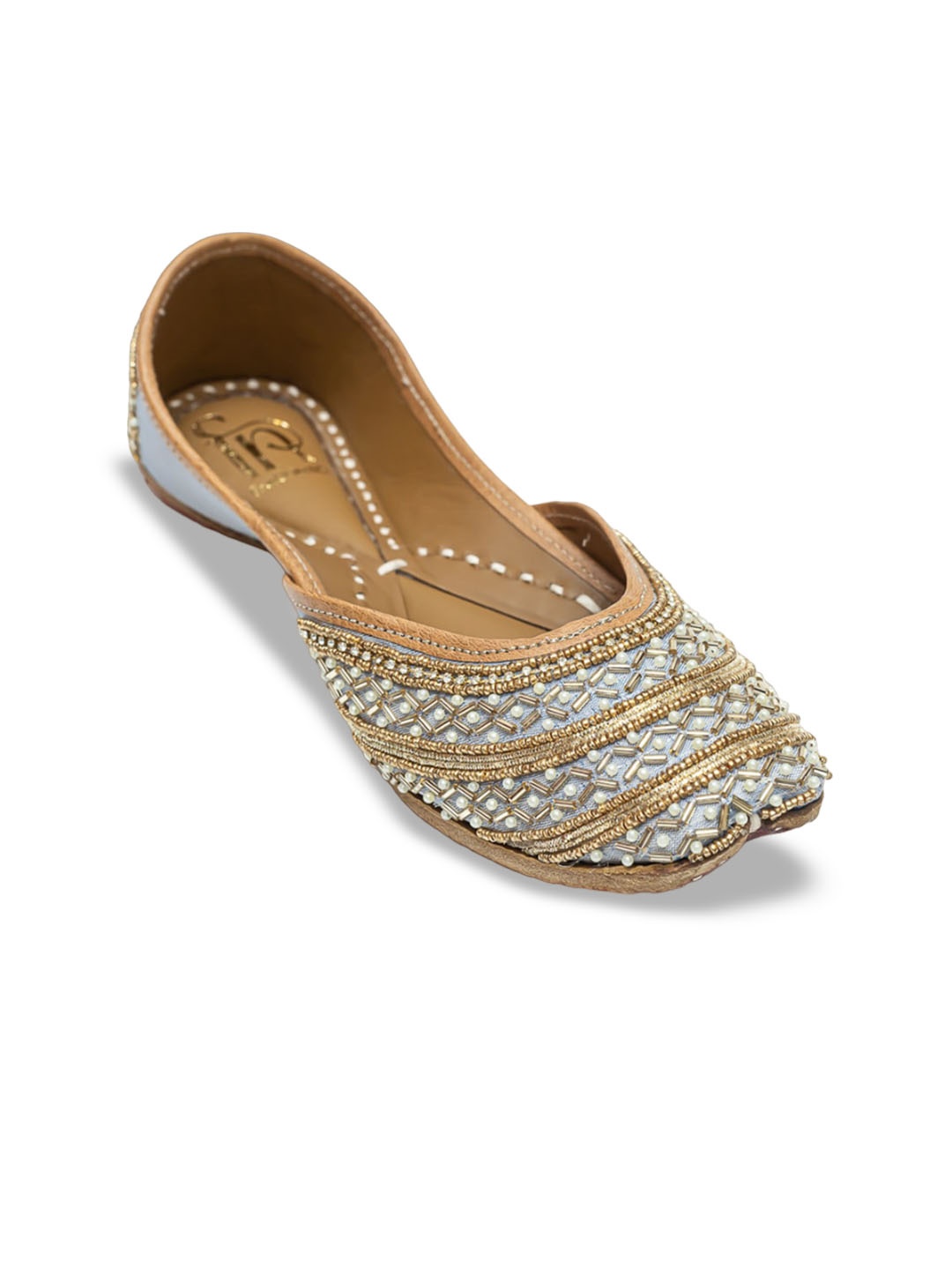 

Dapper Feet-Fancy Nancy Ethnic Punjabi Embellished Square Toe Mojaris, Gold