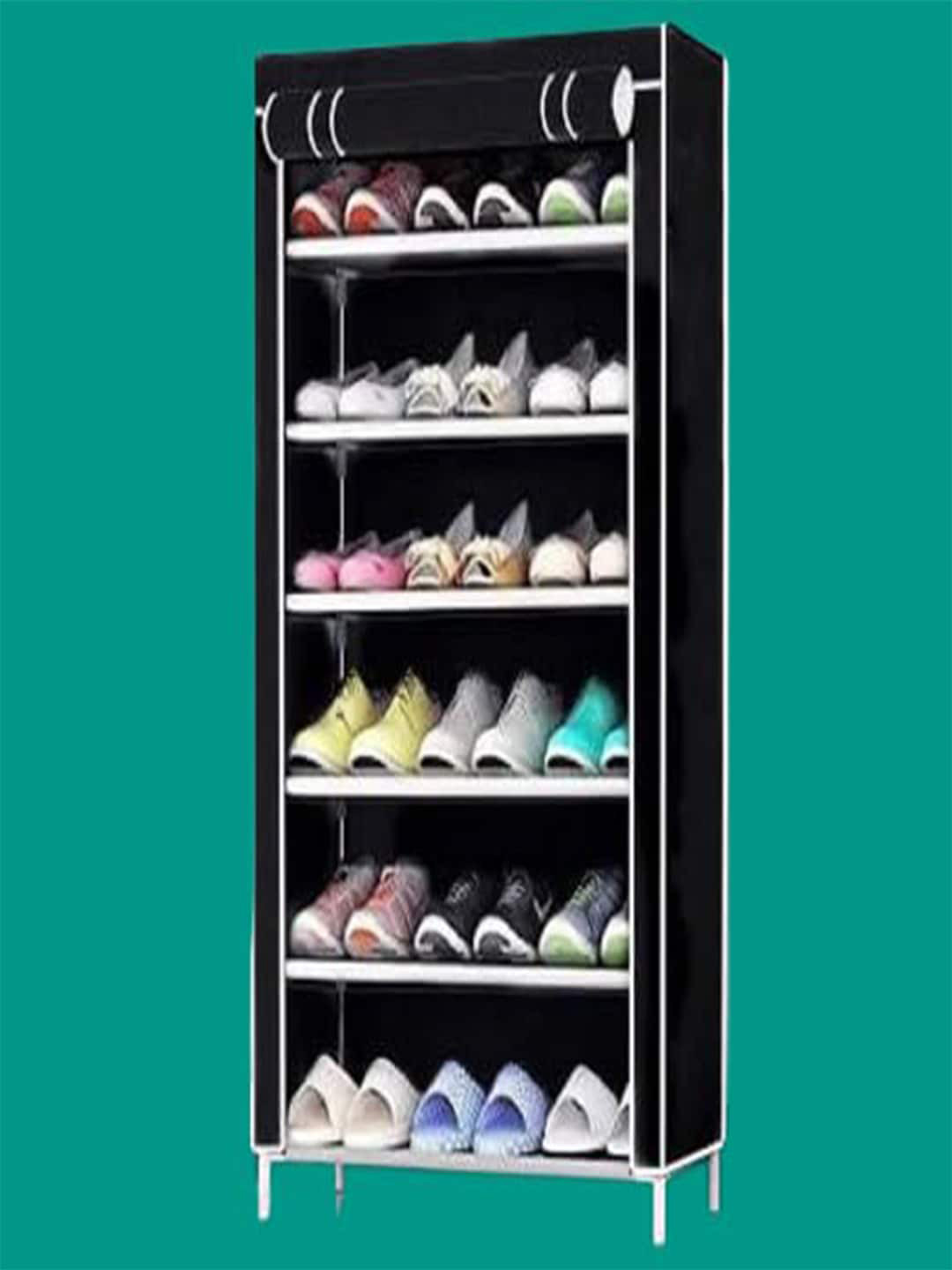 

Kuber Industries Black Foldable 6 Shelves Shoes Organiser