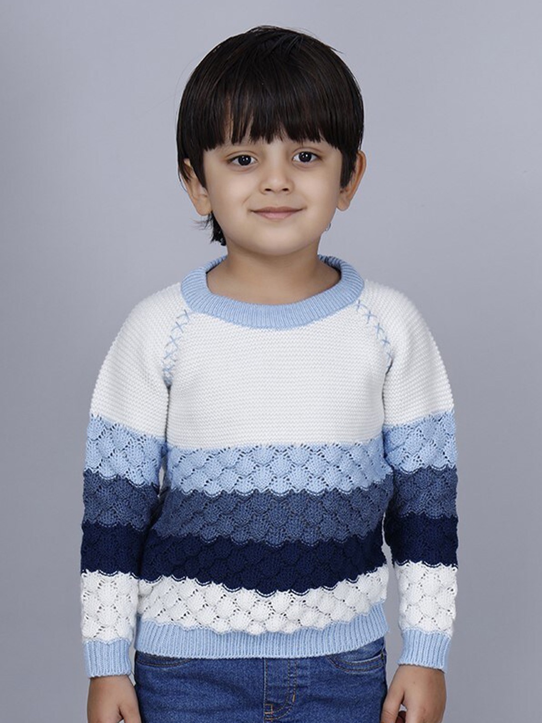 

JoE Hazel Boys Colourblocked Raglan Sleeves Acrylic Pullover, Blue