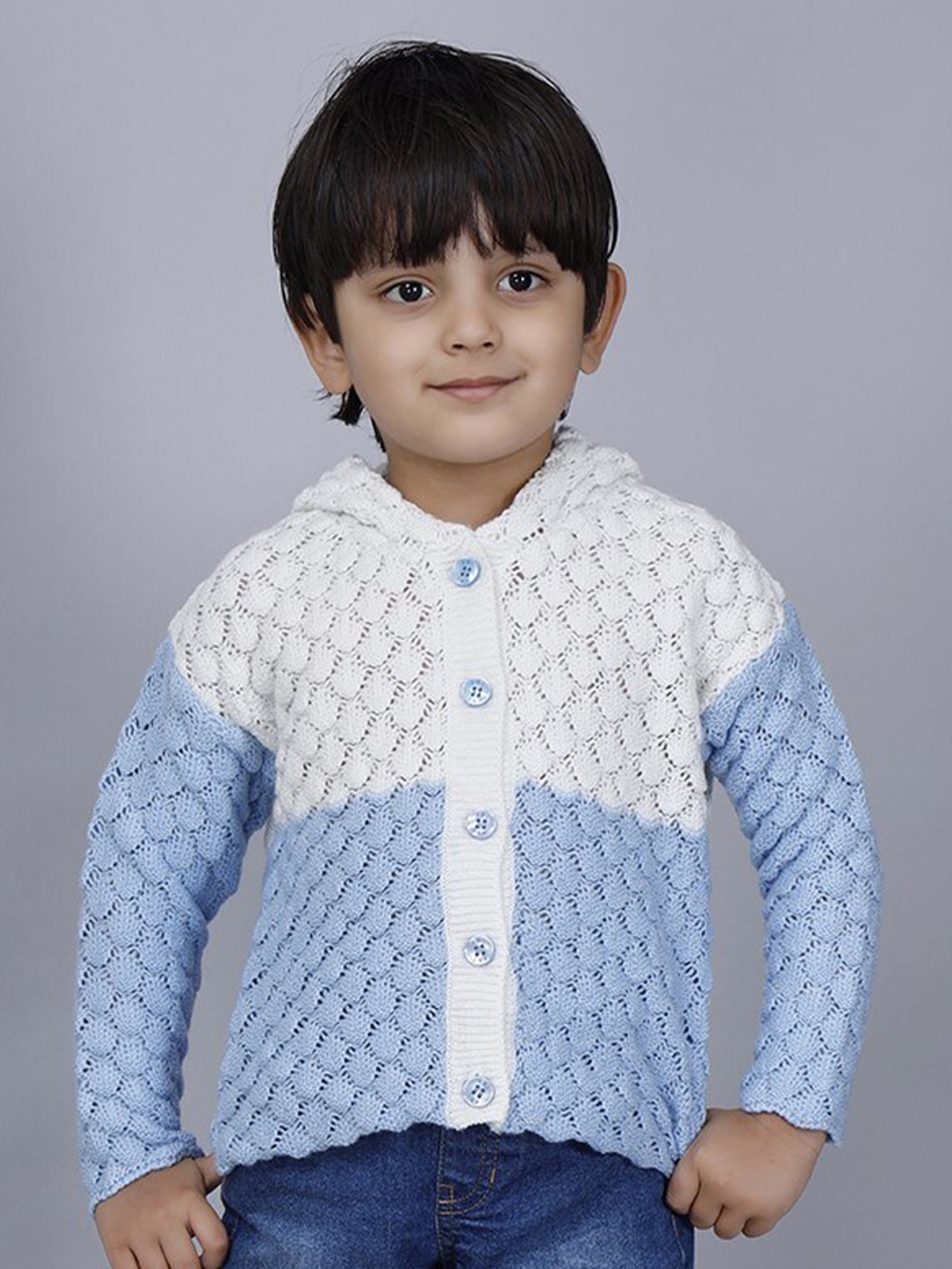 

JoE Hazel Boys Colourblocked Hooded Acrylic Cardigan, Blue