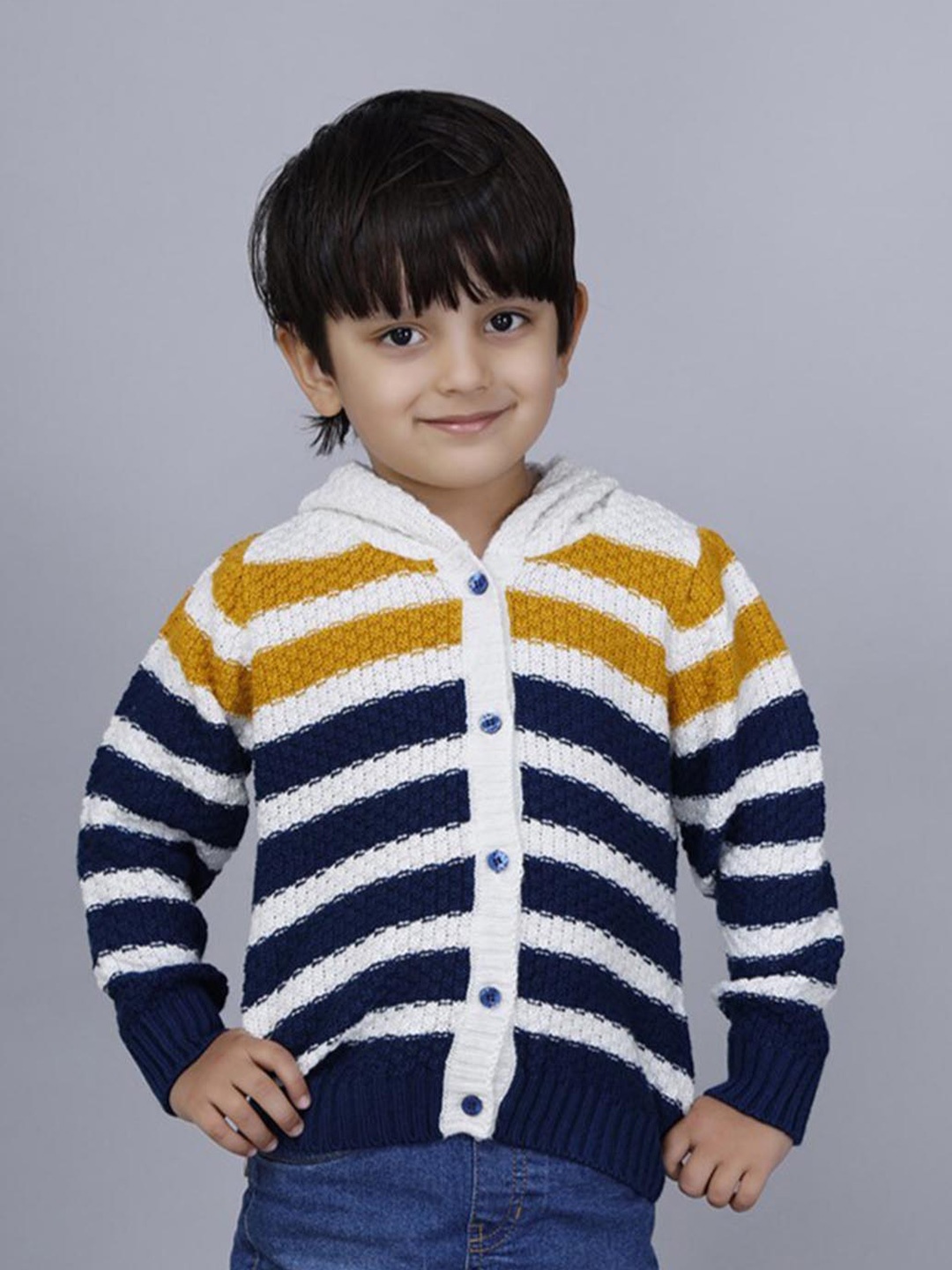 

JoE Hazel Boys Striped Hooded Acrylic Cardigan, White