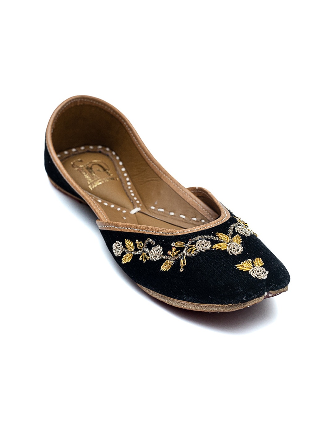 

Dapper Feet-Fancy Nancy Ethnic Embroidered Punjabi Embellished Square Toe Mojaris, Black