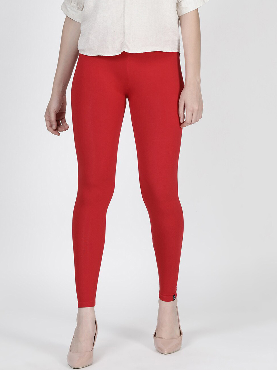 

TWIN BIRDS Women Solid Super Stretch Viscose Ankle Length Leggings, Red