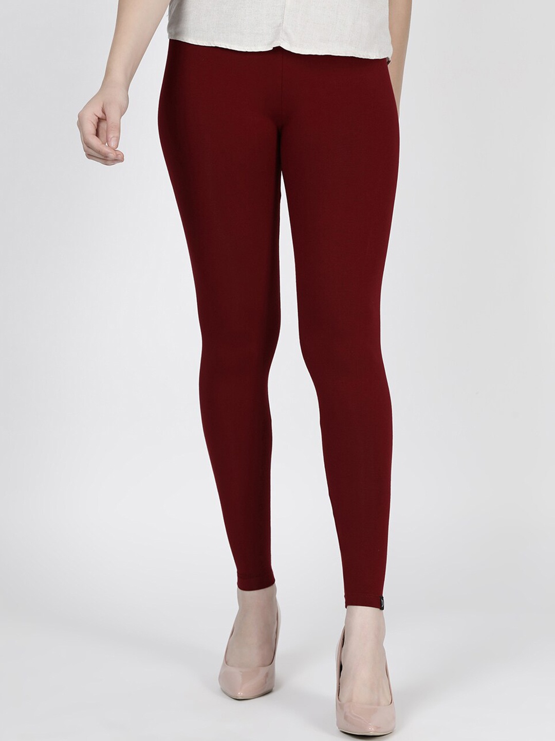 

TWIN BIRDS Women Solid Super Stretch Viscose Ankle Length Leggings, Maroon