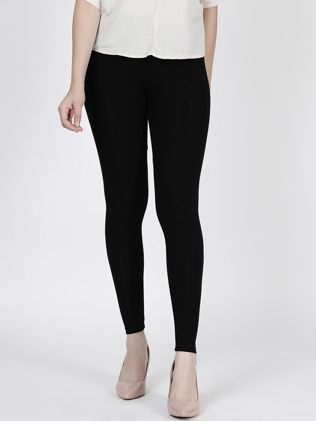 

TWIN BIRDS Women Solid Super Stretch Viscose Ankle Length Leggings, Black