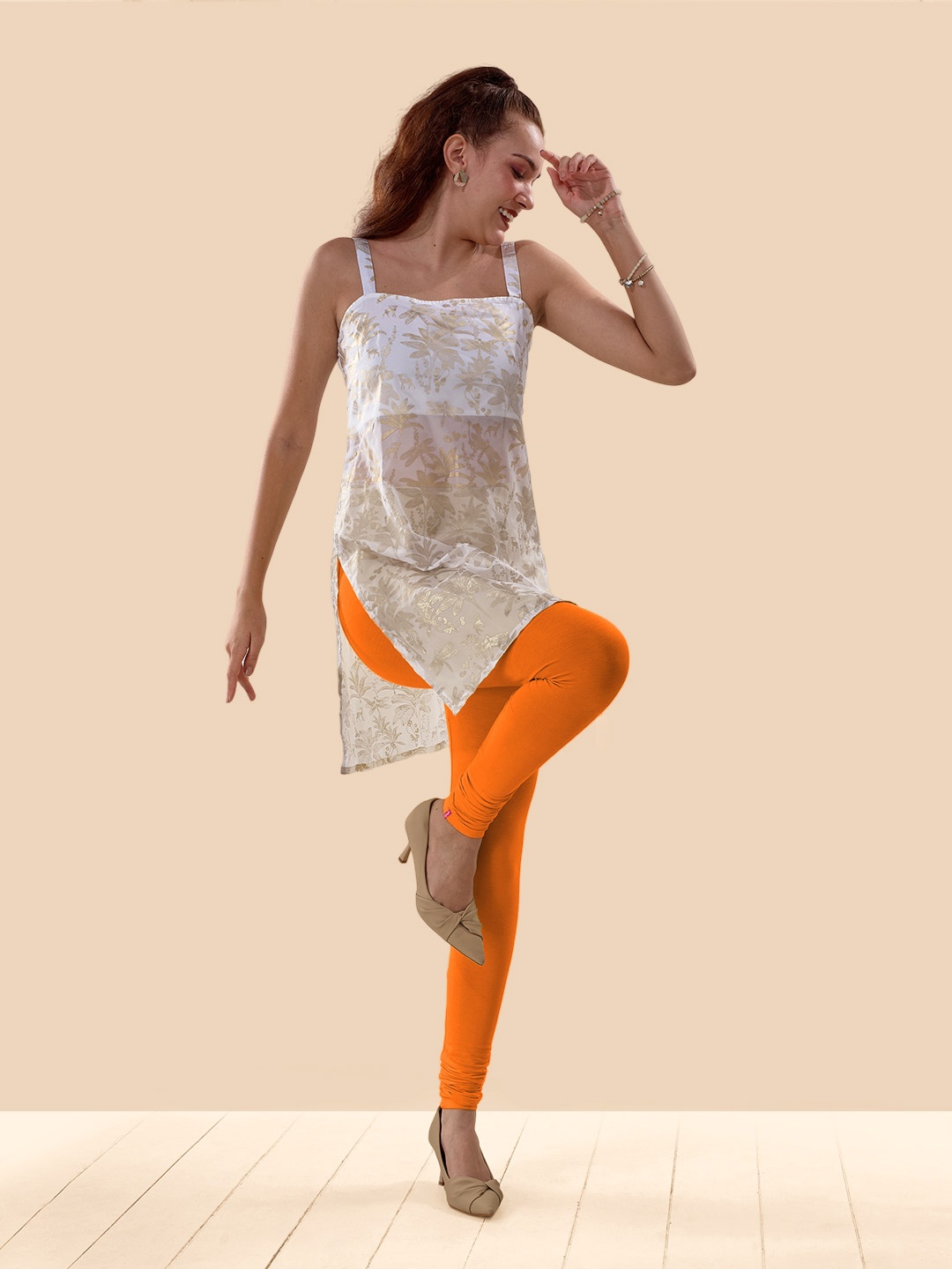 

LYRA 4-Way Stretch Churidar Length Leggings, Orange