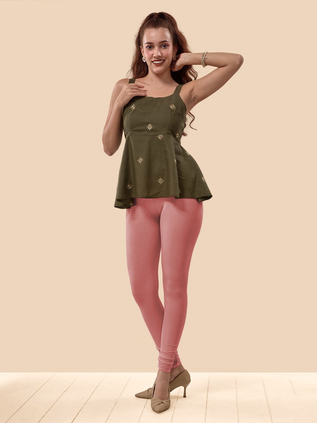

LYRA 4-Way Stretch Churidar Length Leggings, Peach