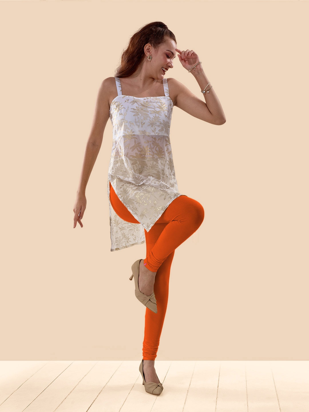 

LYRA 4-Way Stretch Churidar Length Leggings, Orange