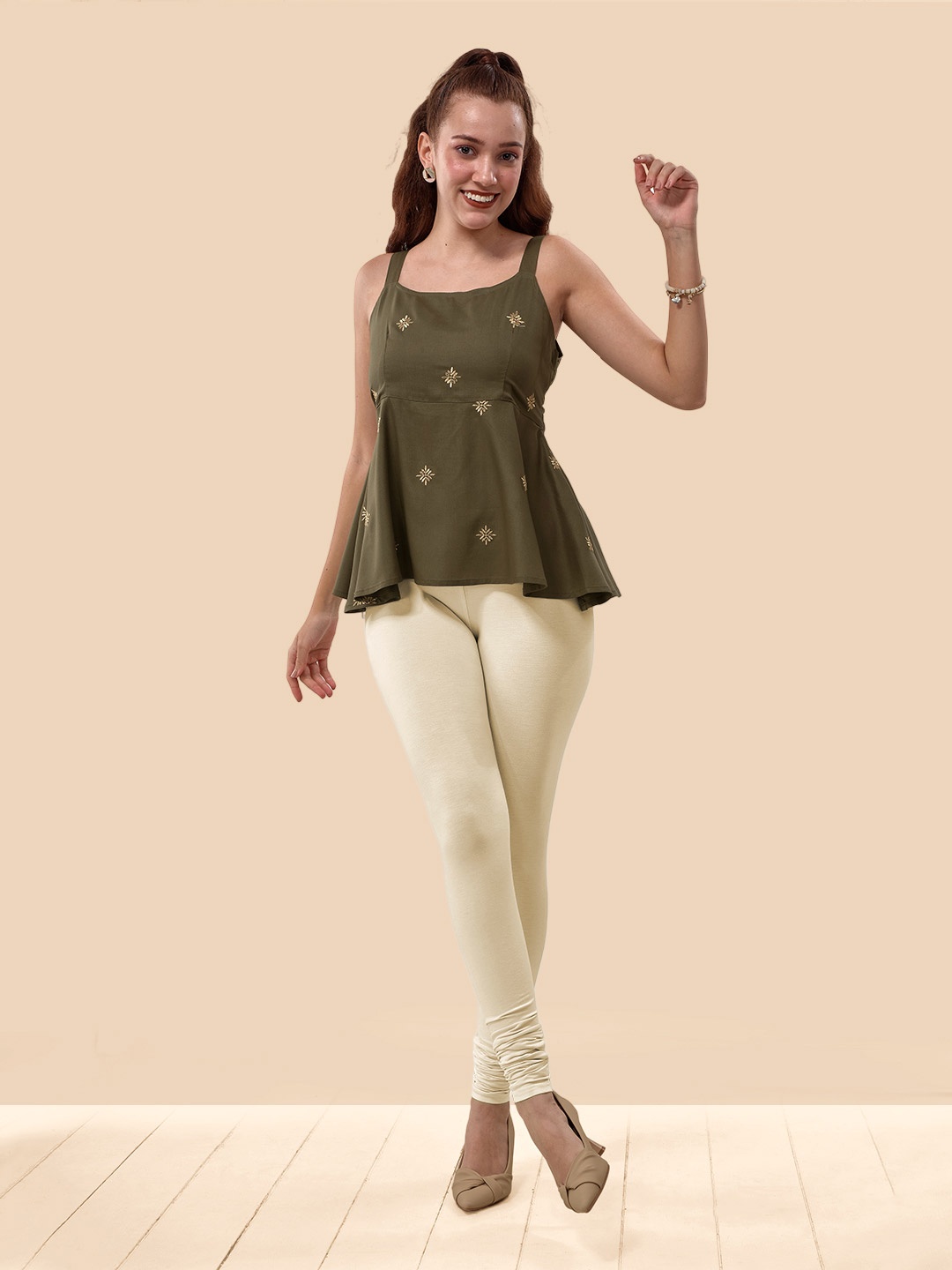 

LYRA Color Lock Technology Churidar Length Leggings, Off white