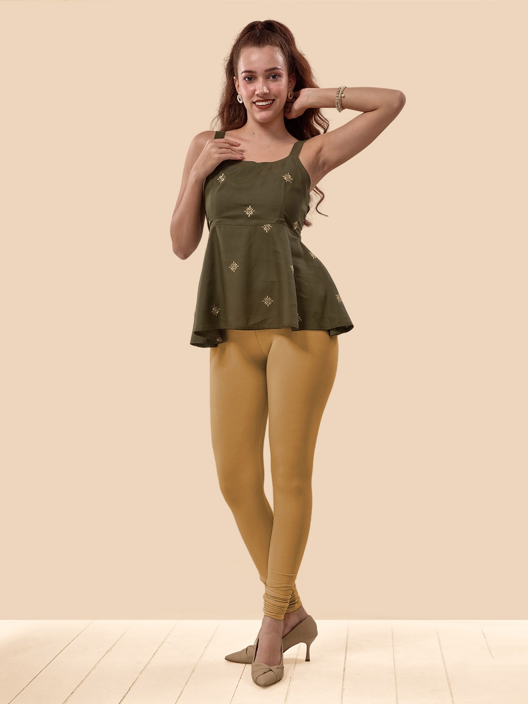 

LYRA Women 4-Way Stretch Churidar Length Leggings, Mustard