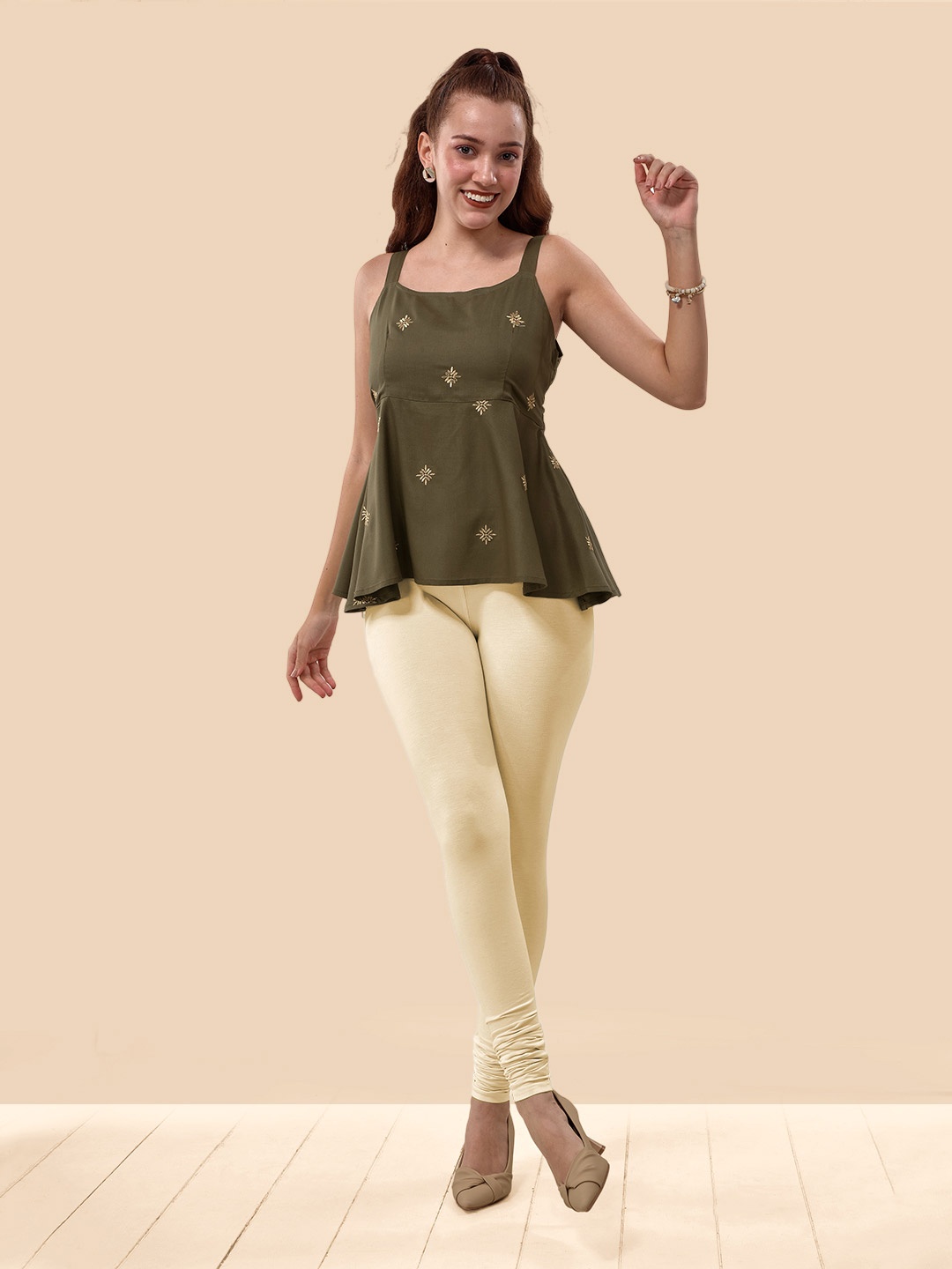 

LYRA 4-Way Stretch Churidar Length Leggings, Cream