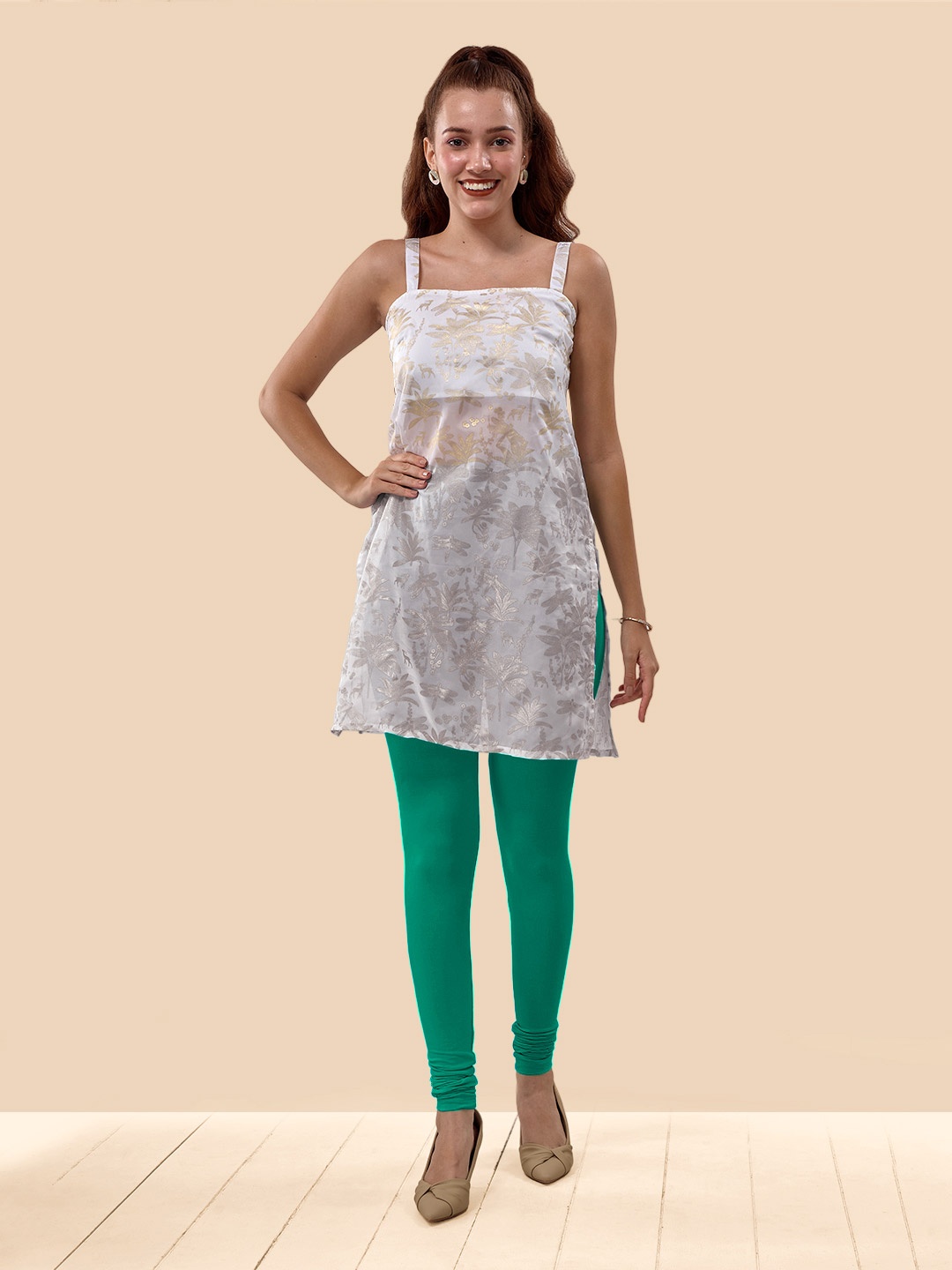

LYRA 4-Way Stretch Churidar Length Leggings, Green