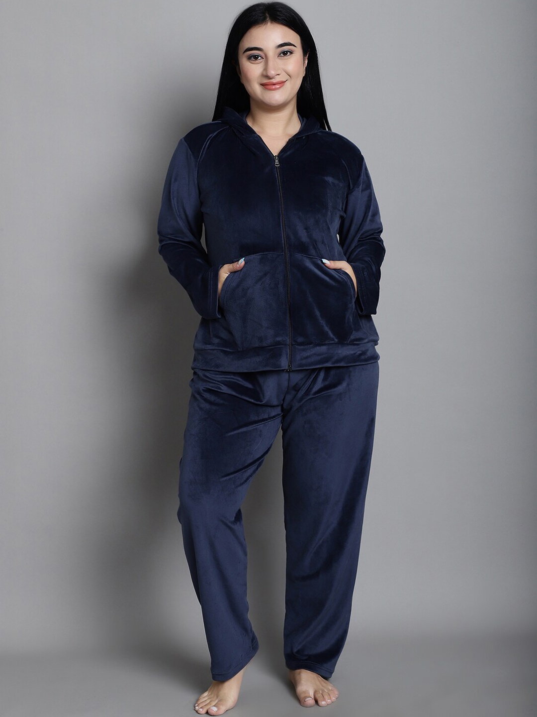 

TAG 7 Hooded Long Sleeves Night suit, Navy blue