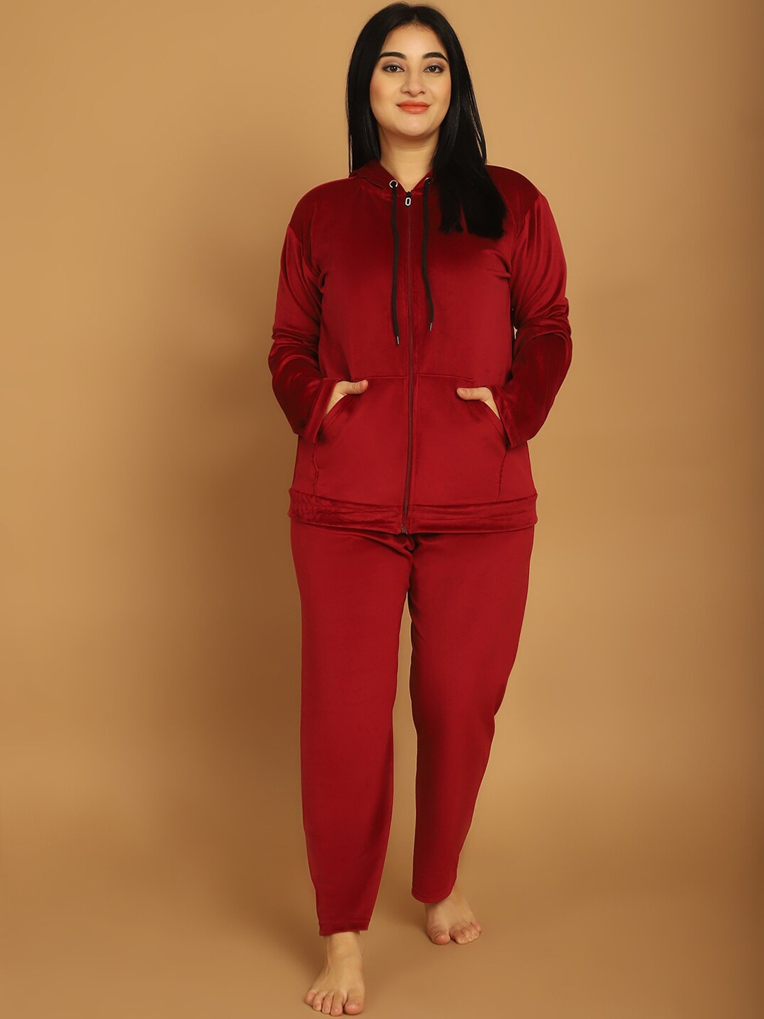 

TAG 7 Hooded Long Sleeves Night suit, Maroon