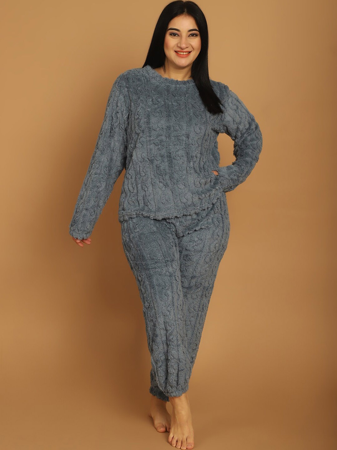 

TAG 7 Self Design Long Sleeve Night suit, Blue