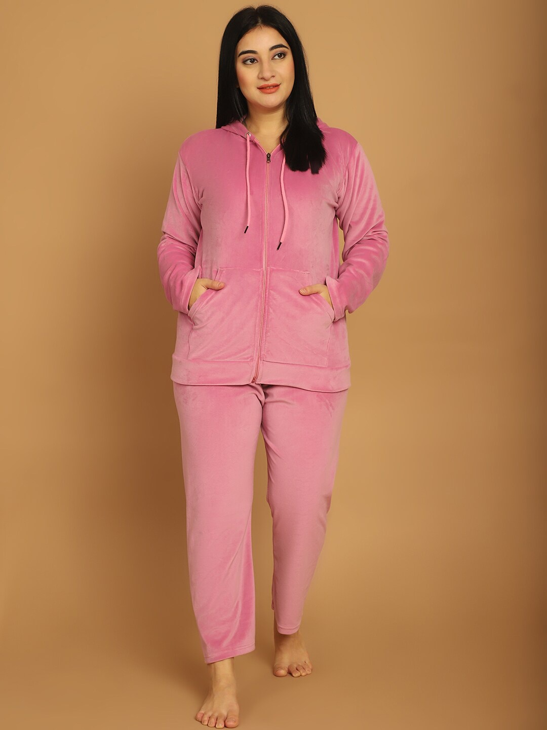 

TAG 7 Plus Size Hooded Night Suit, Pink