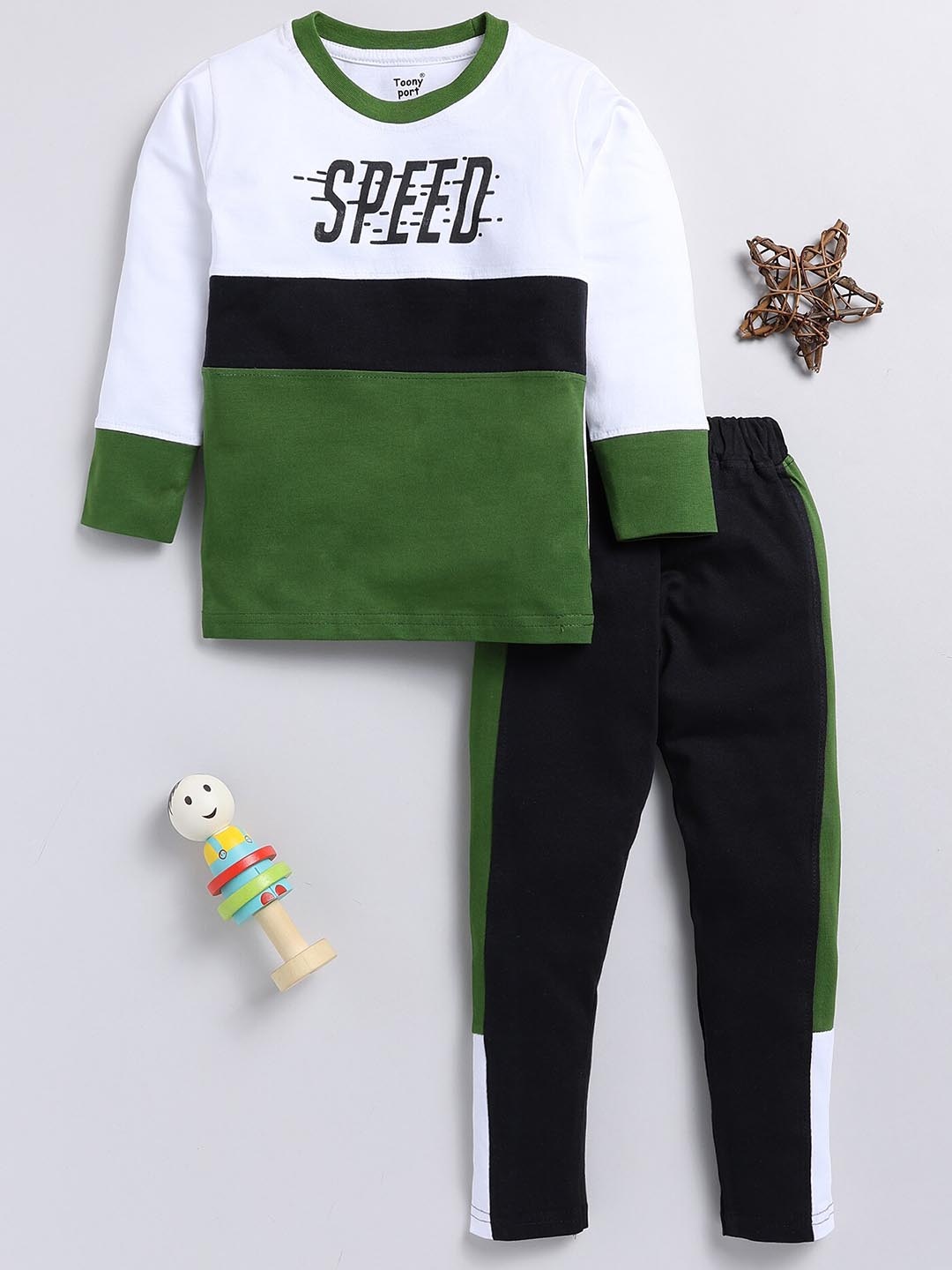 

Toonyport Boys Printed Pure Cotton T-shirt With Trousers, Green