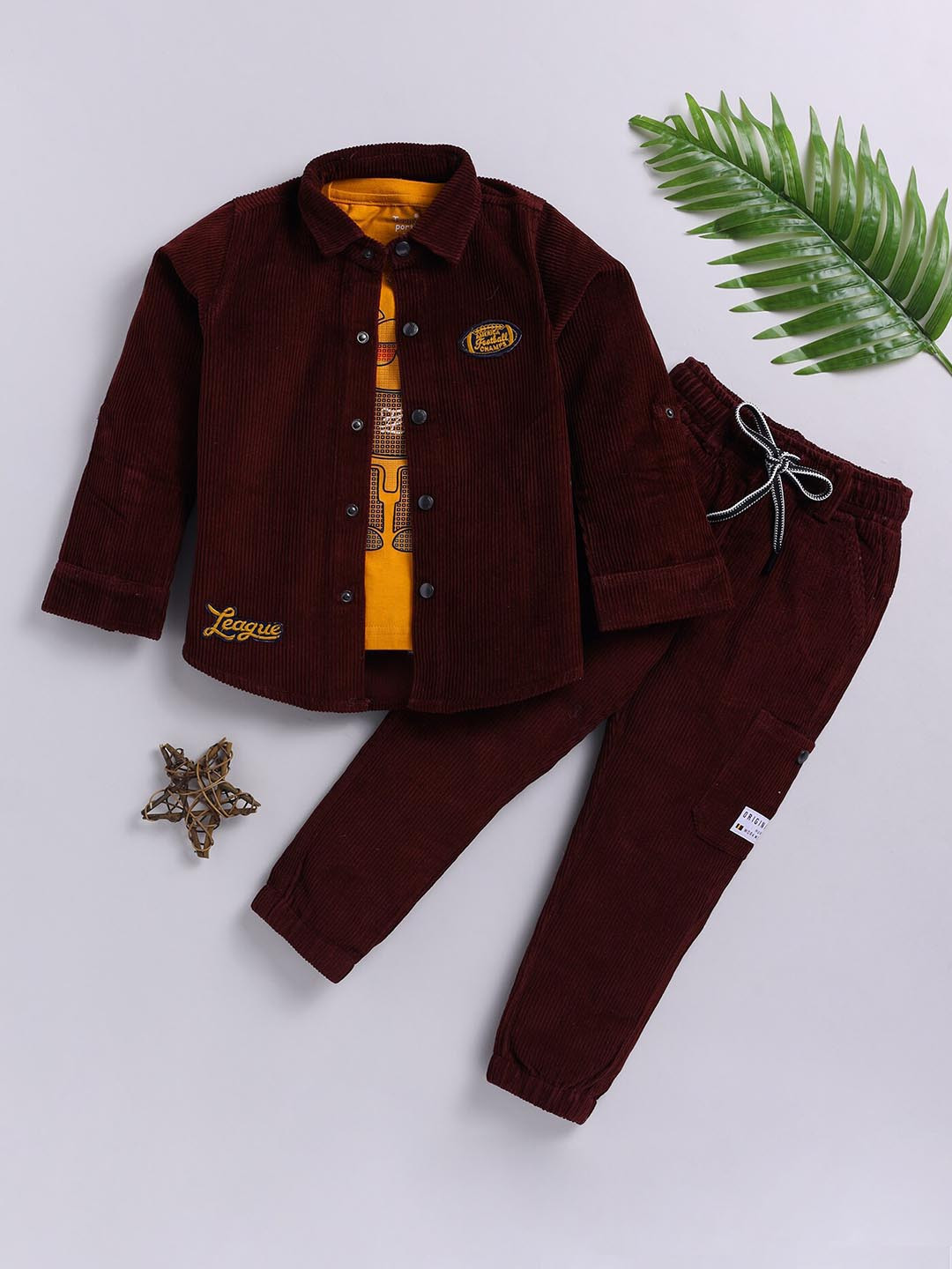 

Toonyport Boys Printed T-shirt And Shirt With Trousers, Maroon