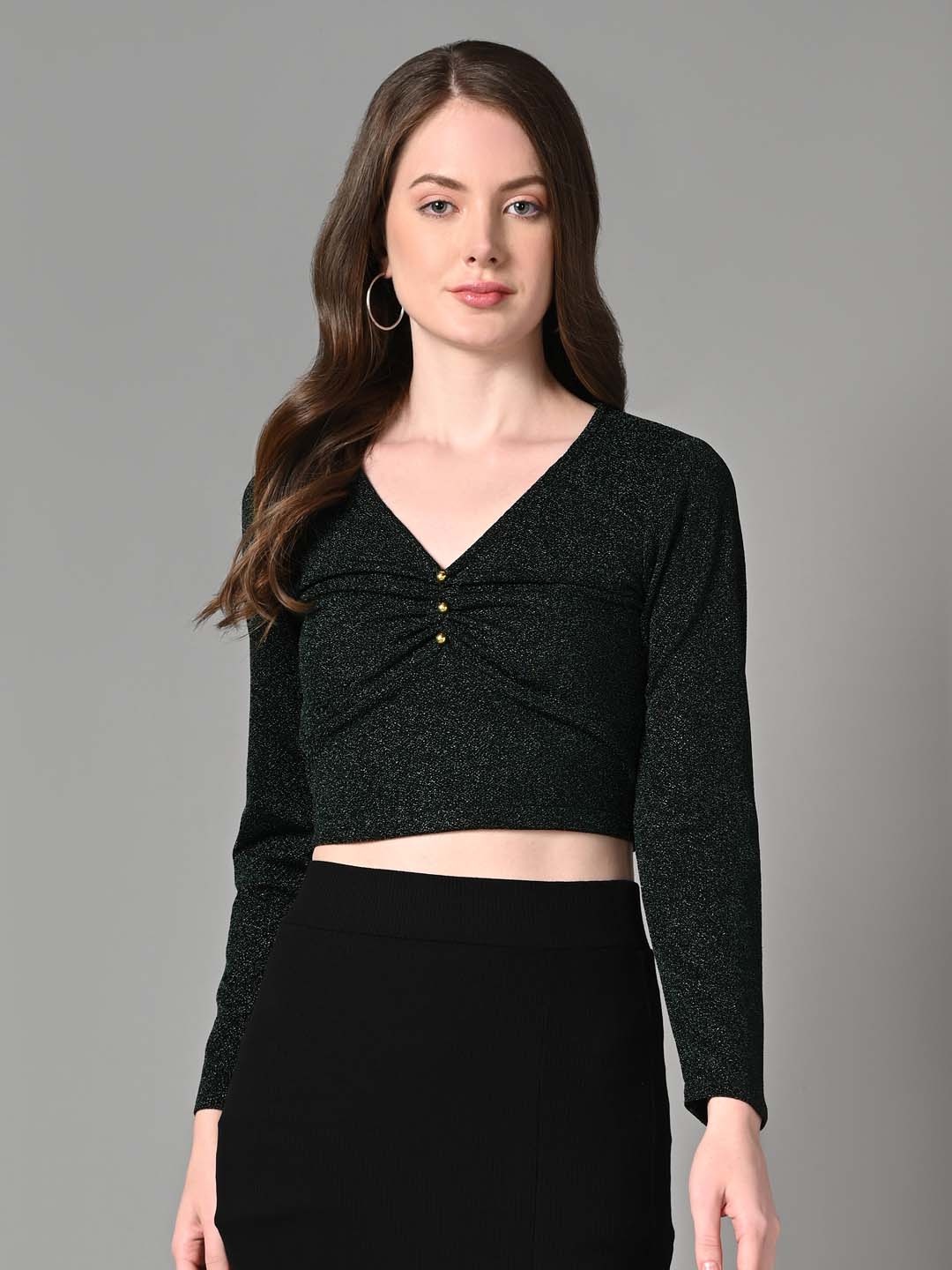 

Justin Whyte Ruched V-Neck Fitted Crop Top, Green