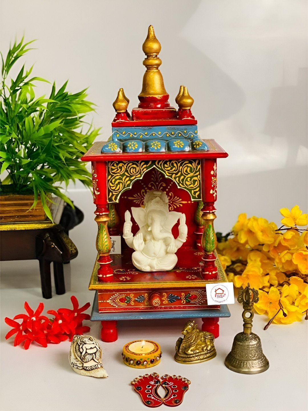 

Frizka Red & Blue Handpainted Wooden Pooja Temple