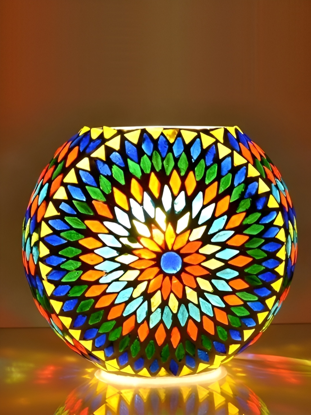 

Frizka Blue & Orange Textured Spherical Glass Table Lamp