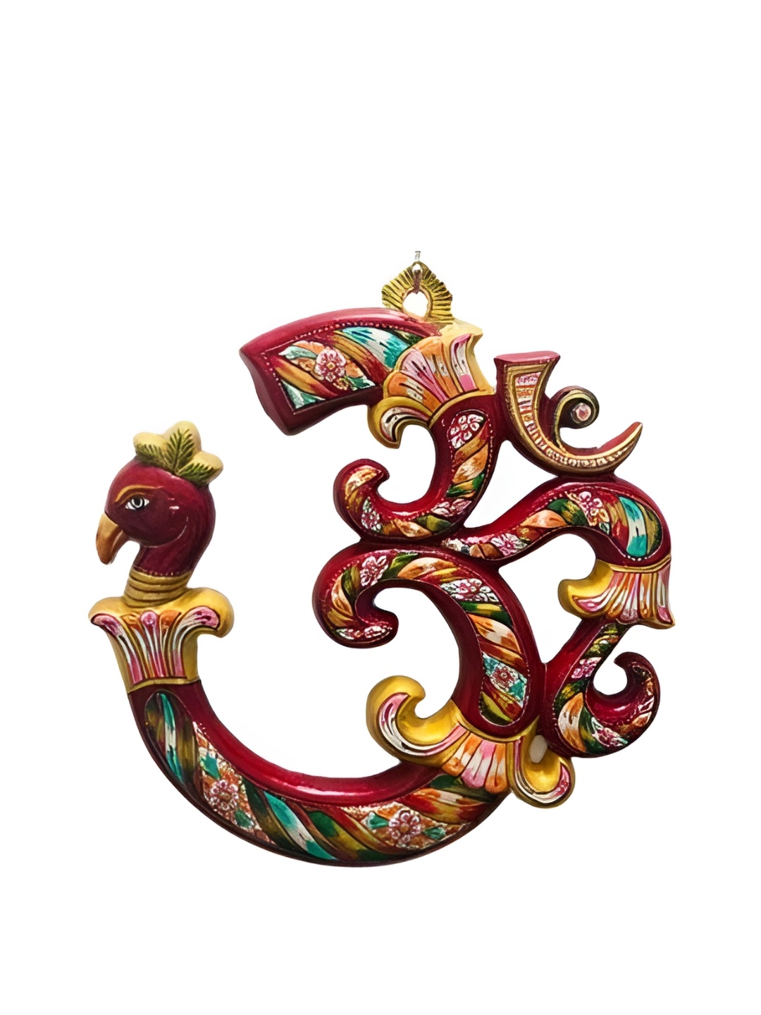 

Frizka Red Hand painted Wooden Peacock Om Wall Decor