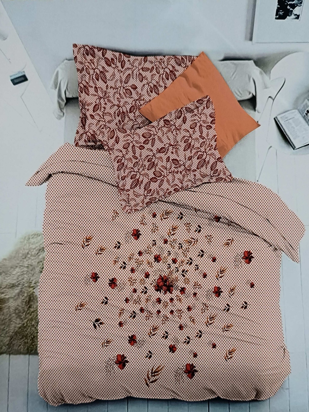 

Signature Maroon & Beige 4 Pieces Floral Printed Cotton Double Queen Bedding Set