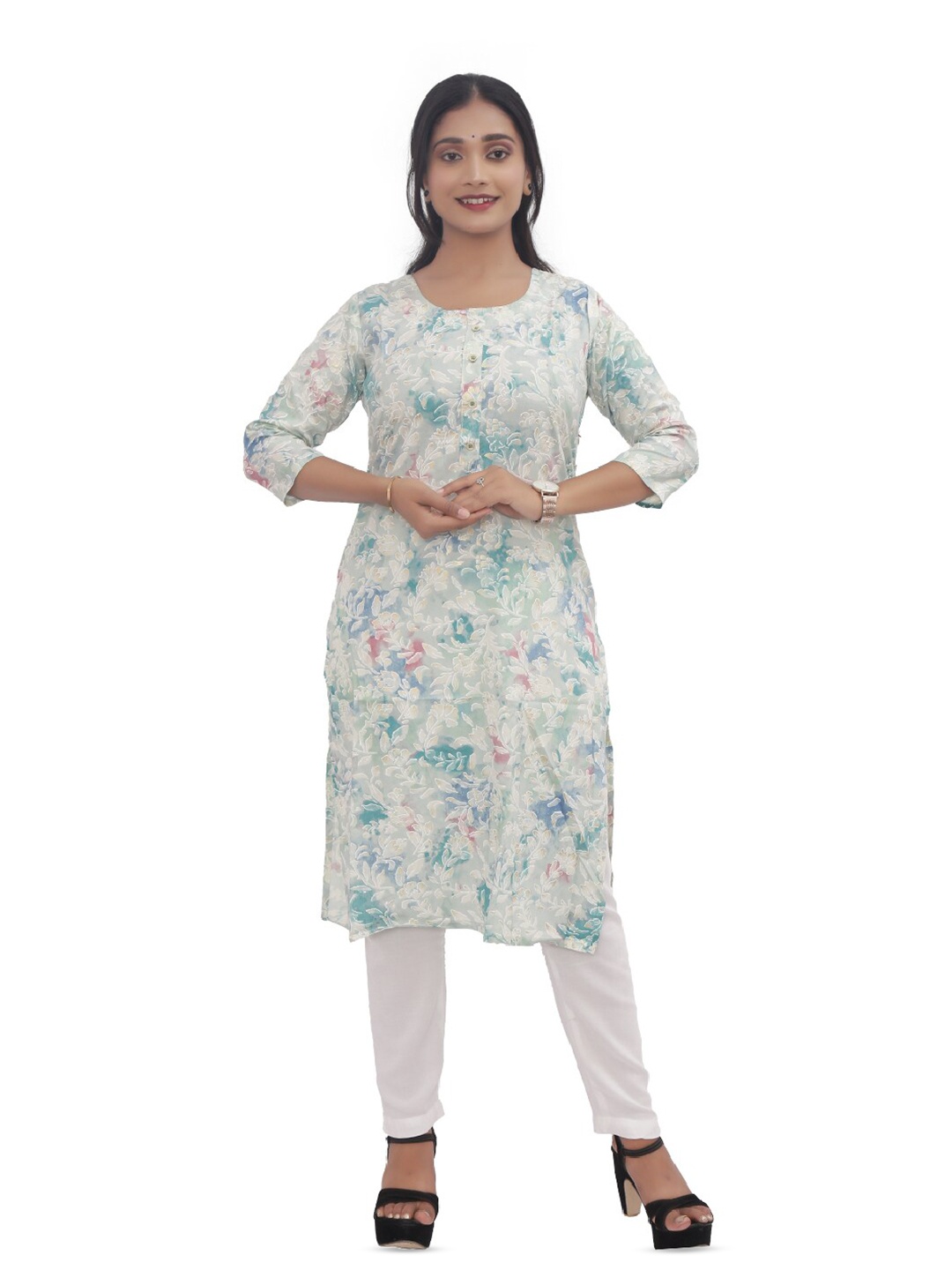 

PUSHKARA Printed Pure Cotton Flared Sleeves Kurta, Green