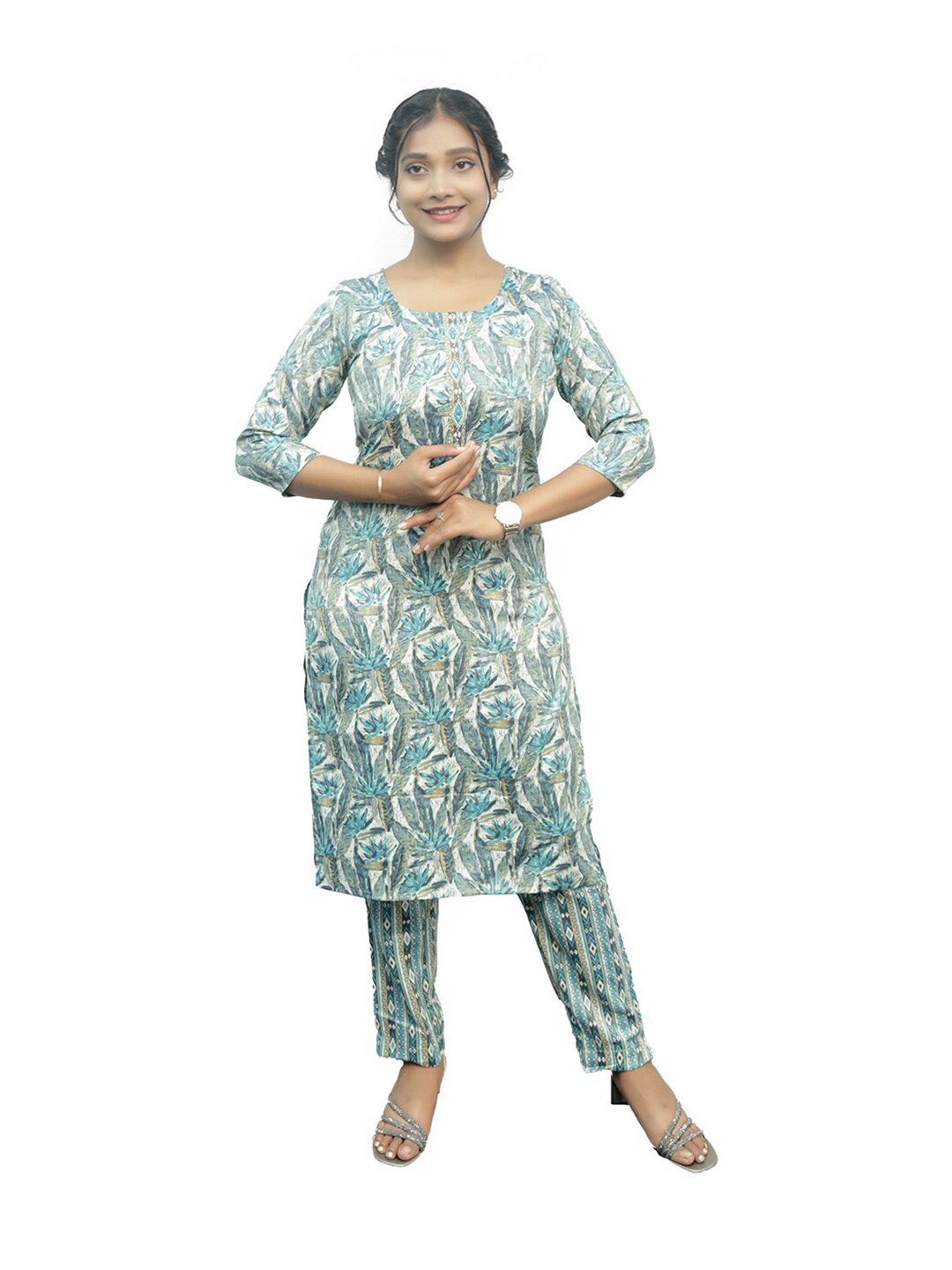 

PUSHKARA Printed Square-Neck Ethnic Kurta, Blue