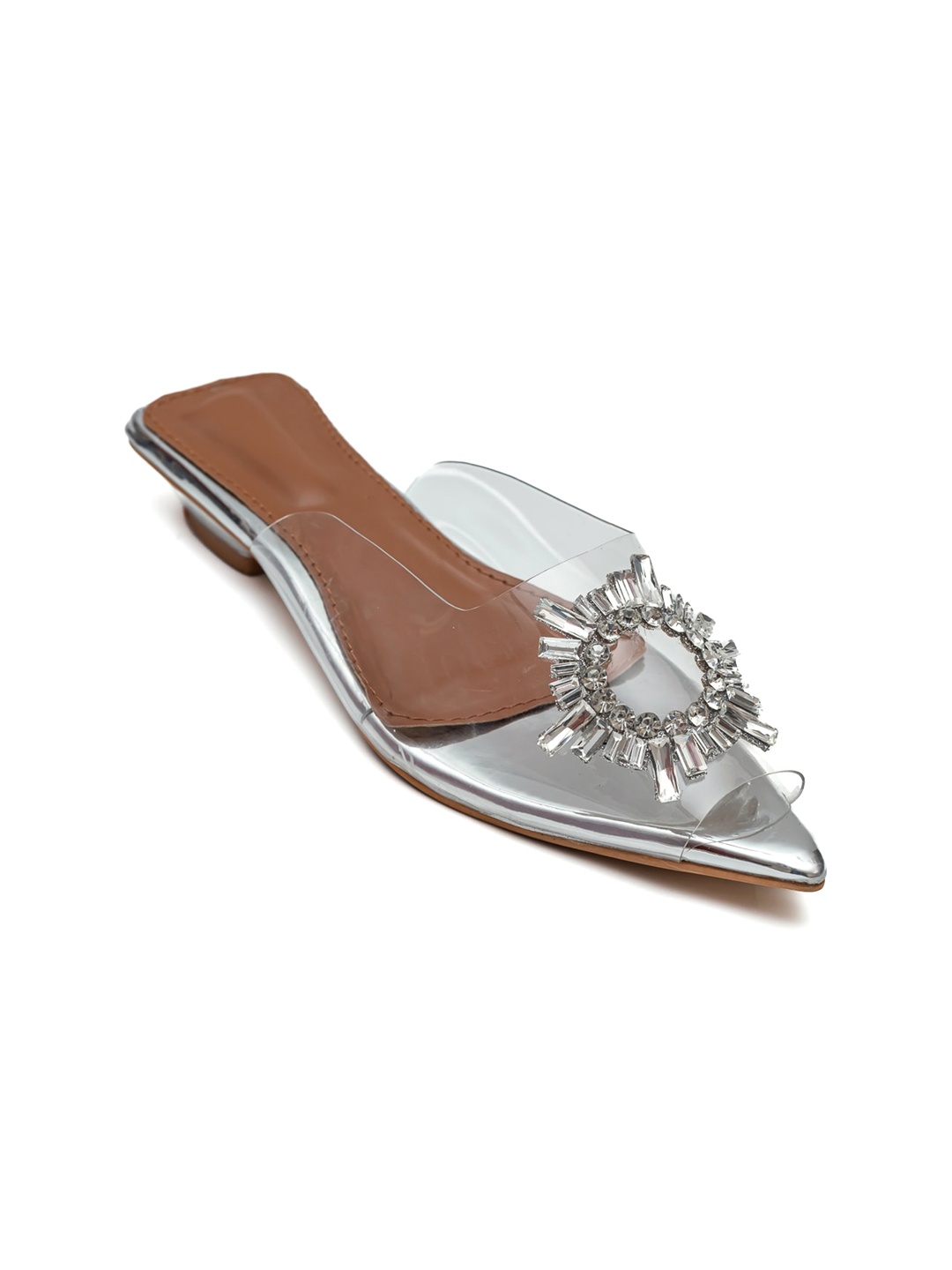 

Dapper Feet-Fancy Nancy Embellished Pointed Toe Mules, Silver