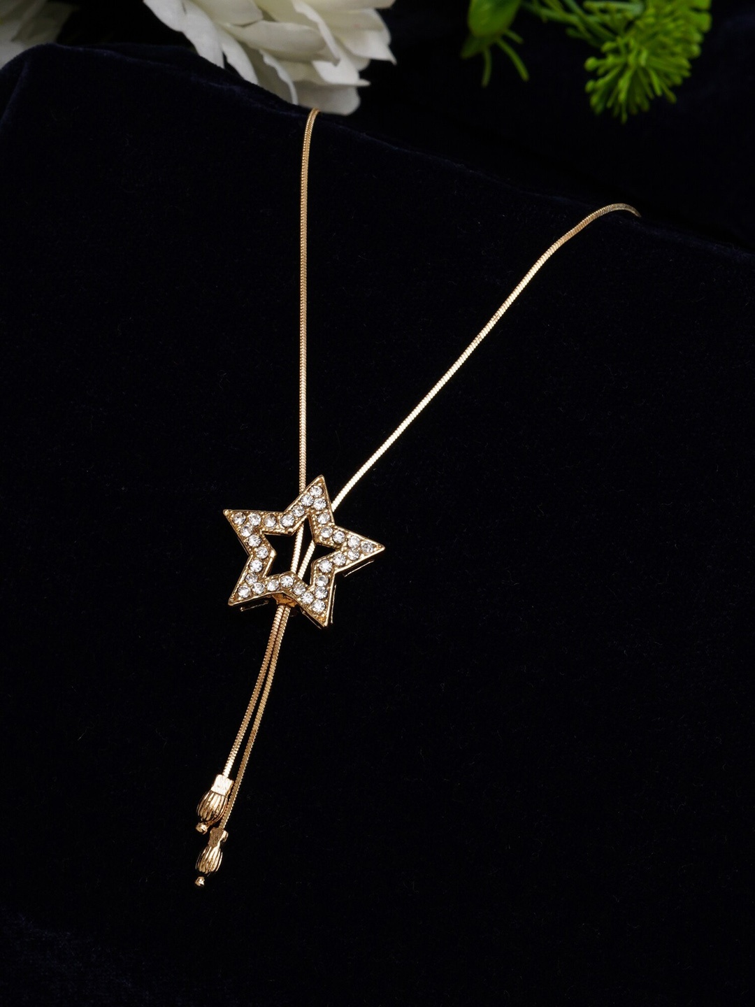

Mali Fionna Gold Plated Cubic Zirconia Stone Studded Star-Shape Pendant With Chain