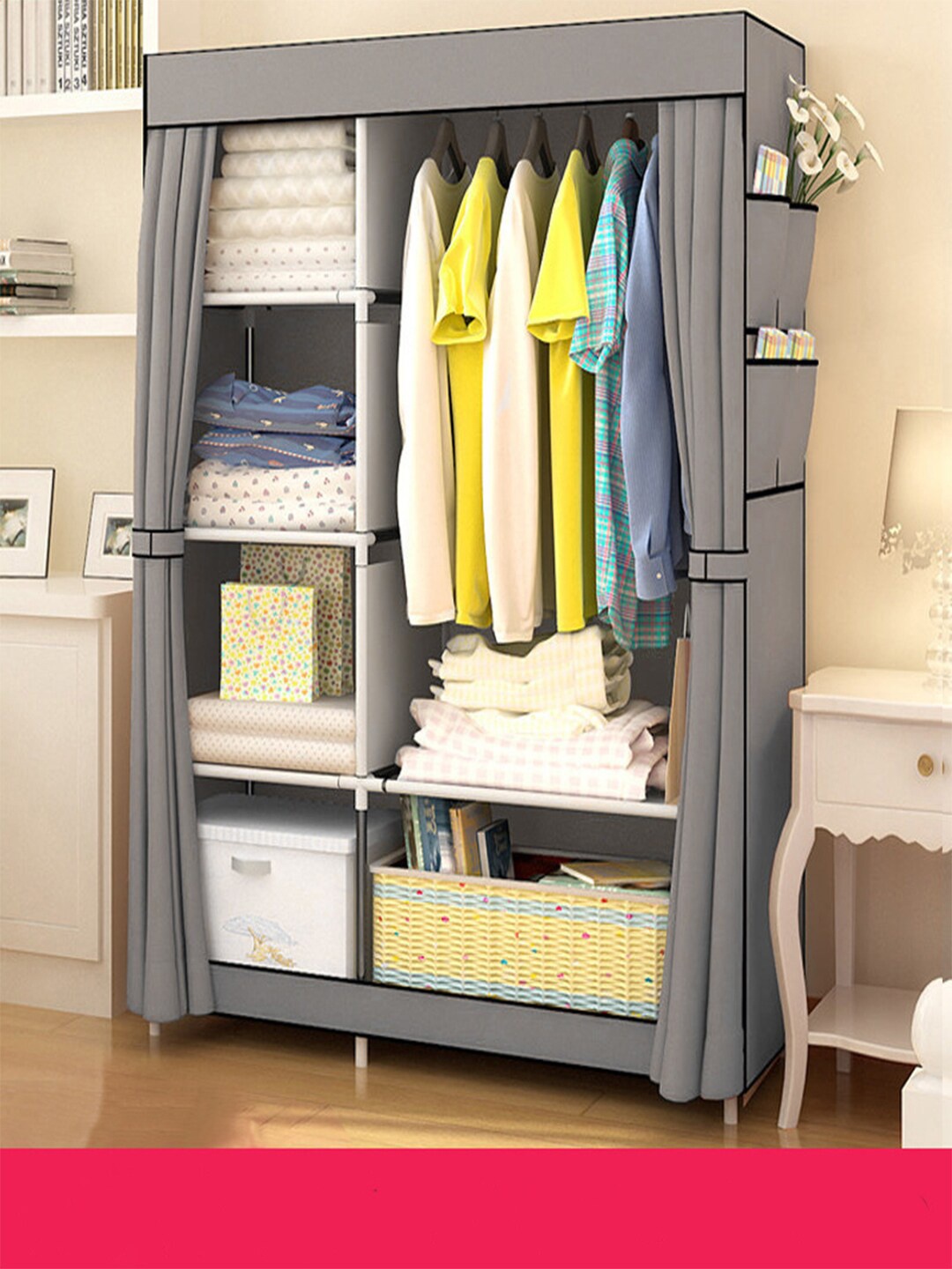 

Kuber Industries Grey Non Woven Foldable Wardrobe Organiser