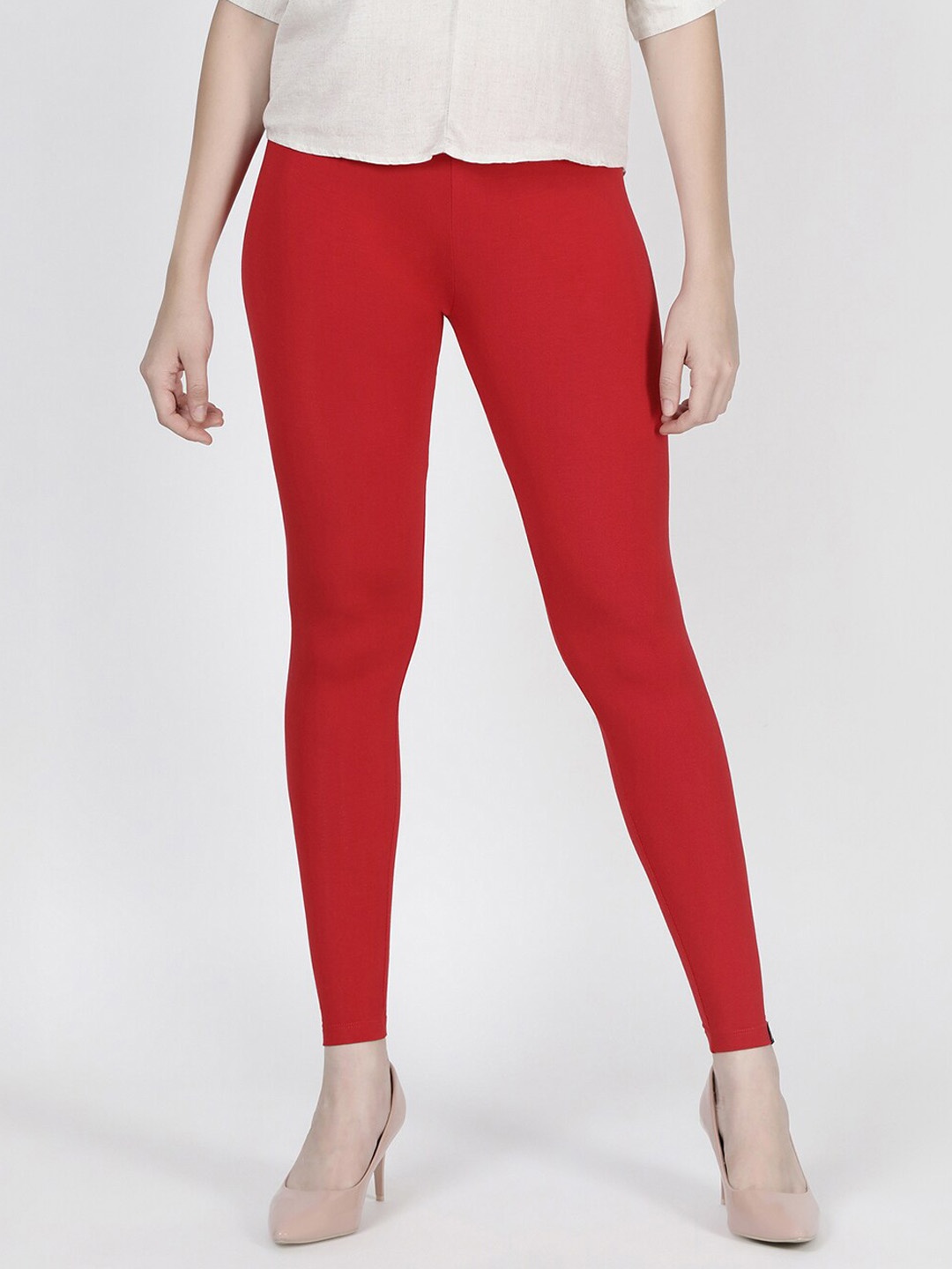 

TWIN BIRDS Women Solid Super Stretch Viscose Ankle Length Leggings, Red