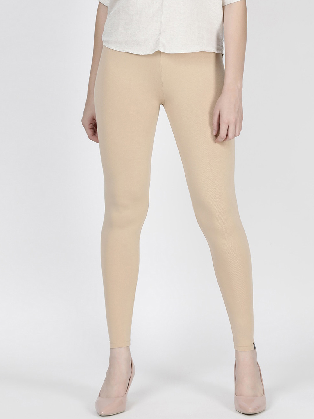 

TWIN BIRDS Women Solid Super Stretch Viscose Ankle Length Leggings, Beige