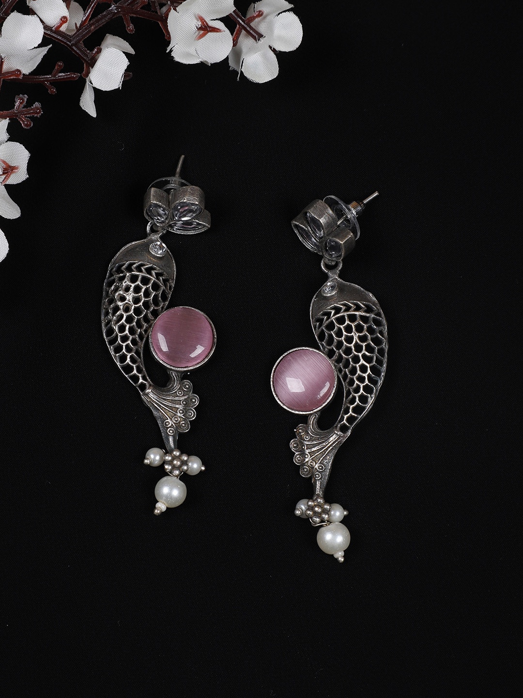 

FIROZA Animal Shaped Artificial Stones Drop Earrings, Silver