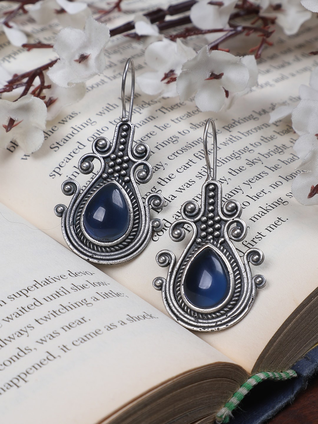 

FIROZA Teardrop Shaped Artificial Stones Drop Earrings, Silver