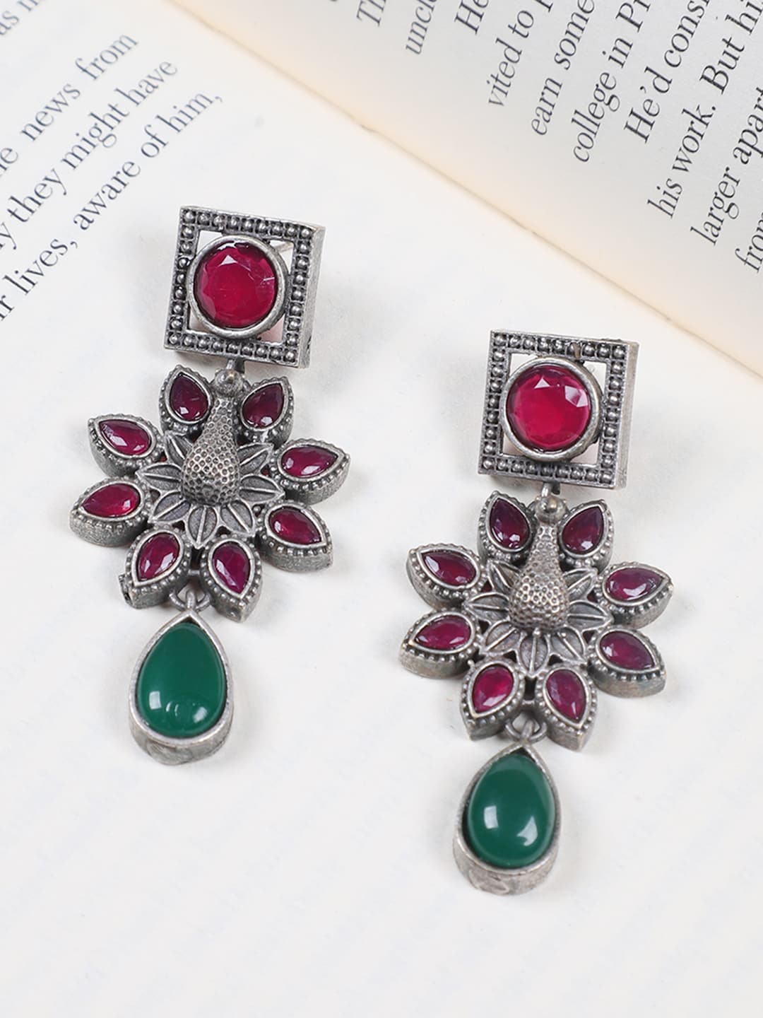 

FIROZA Peacock Shaped Drop Earrings, Silver