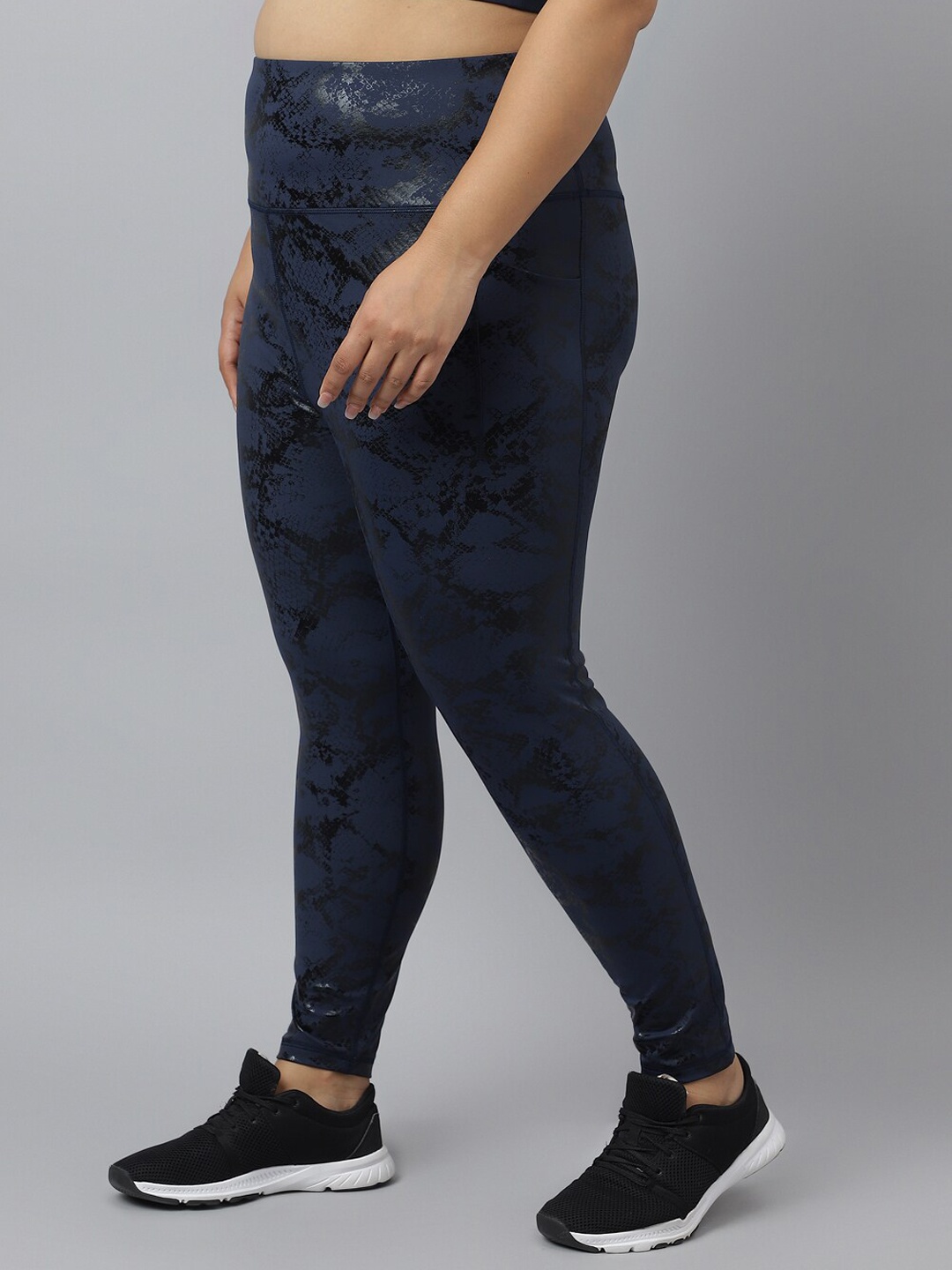 

Fitkin Plus Size Animal Printed High-Waist Slim-Fit Anti Odour Ankle-Length Yoga Tights, Blue