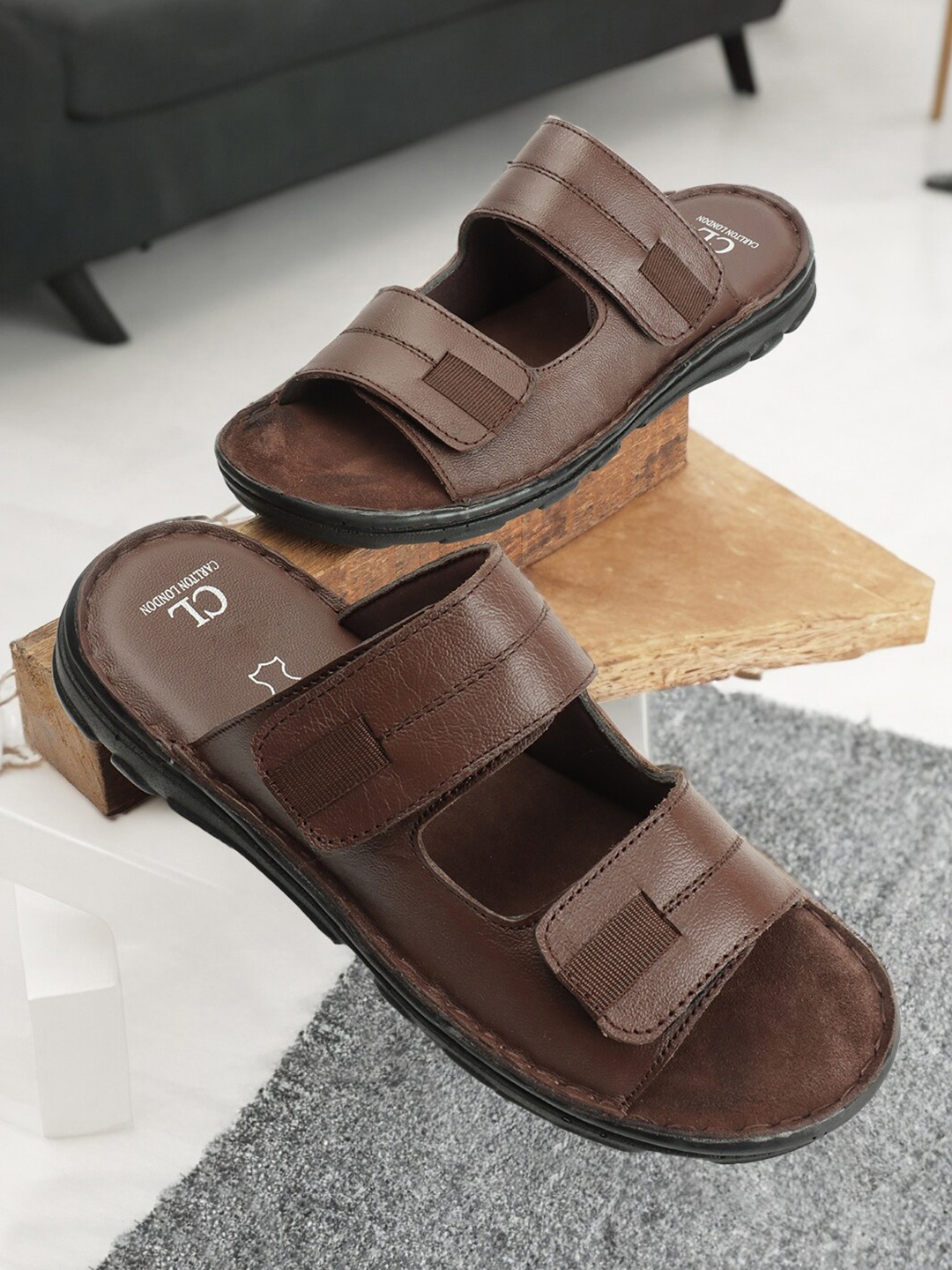 

Carlton London Leather Open Toe Comfort Sandals, Brown