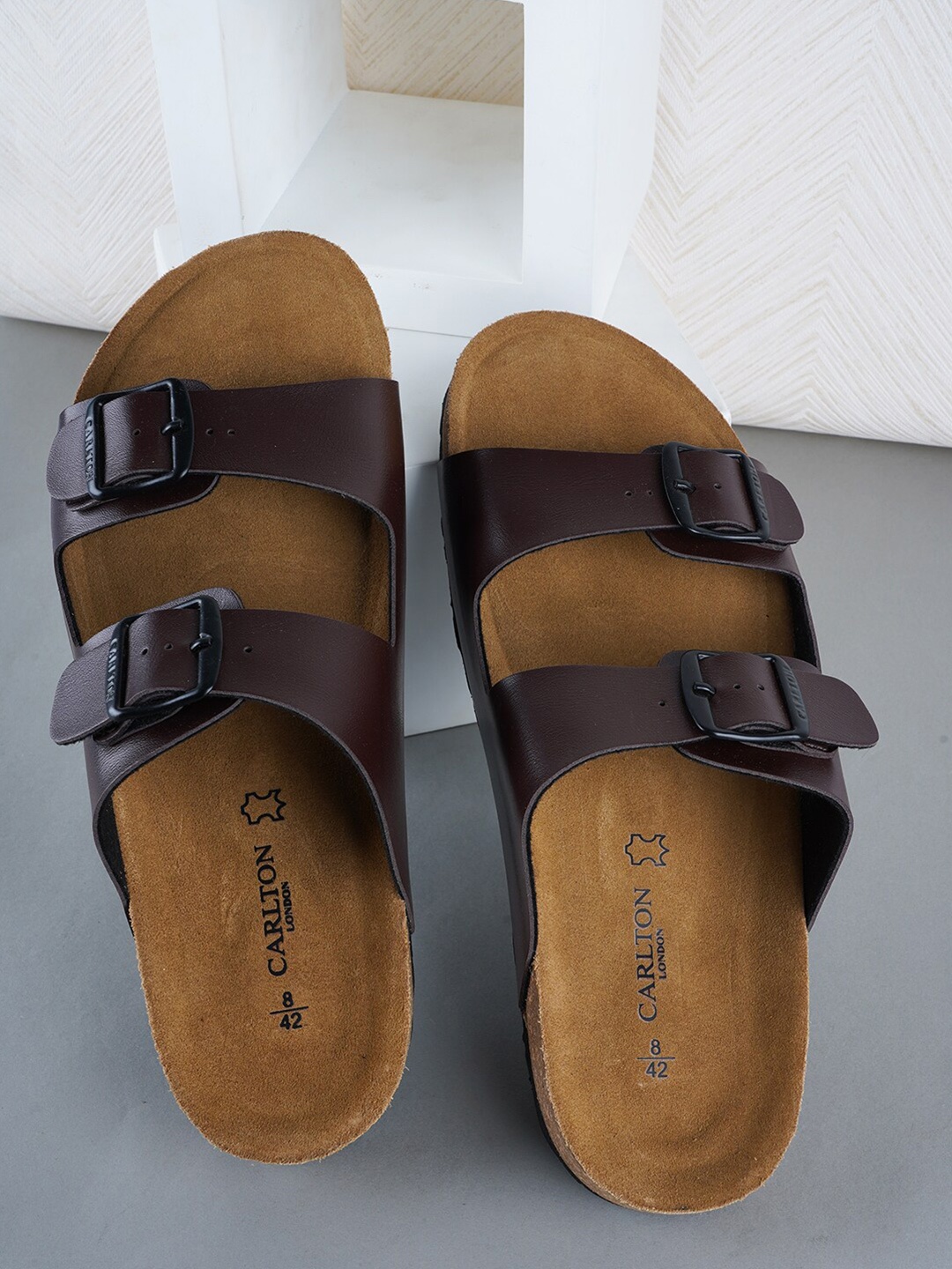 

Carlton London Buckle Detailed Open Toe Comfort Sandals, Brown