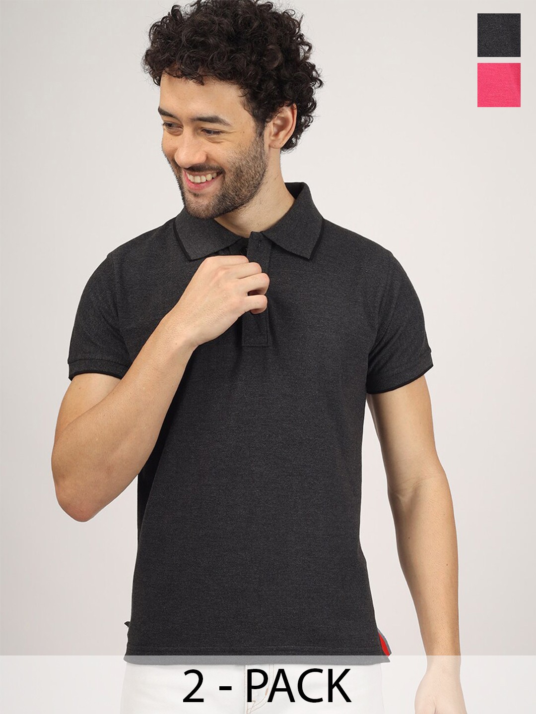 

Greylongg Pack Of 2 Polo Collar Cotton T-shirt, Pink
