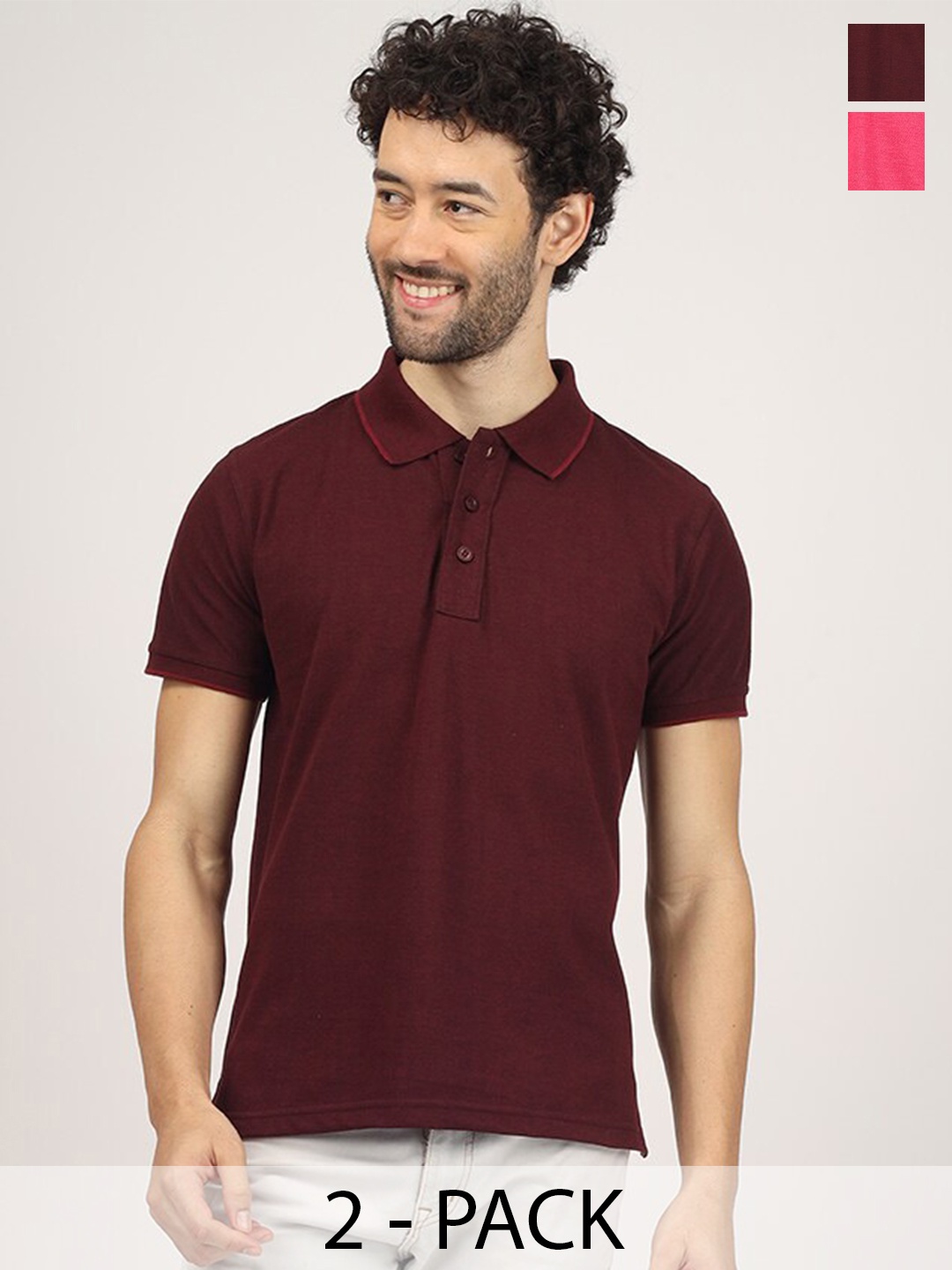 

Greylongg Pack Of 2 Polo Collar Short Sleeves T-shirt, Burgundy