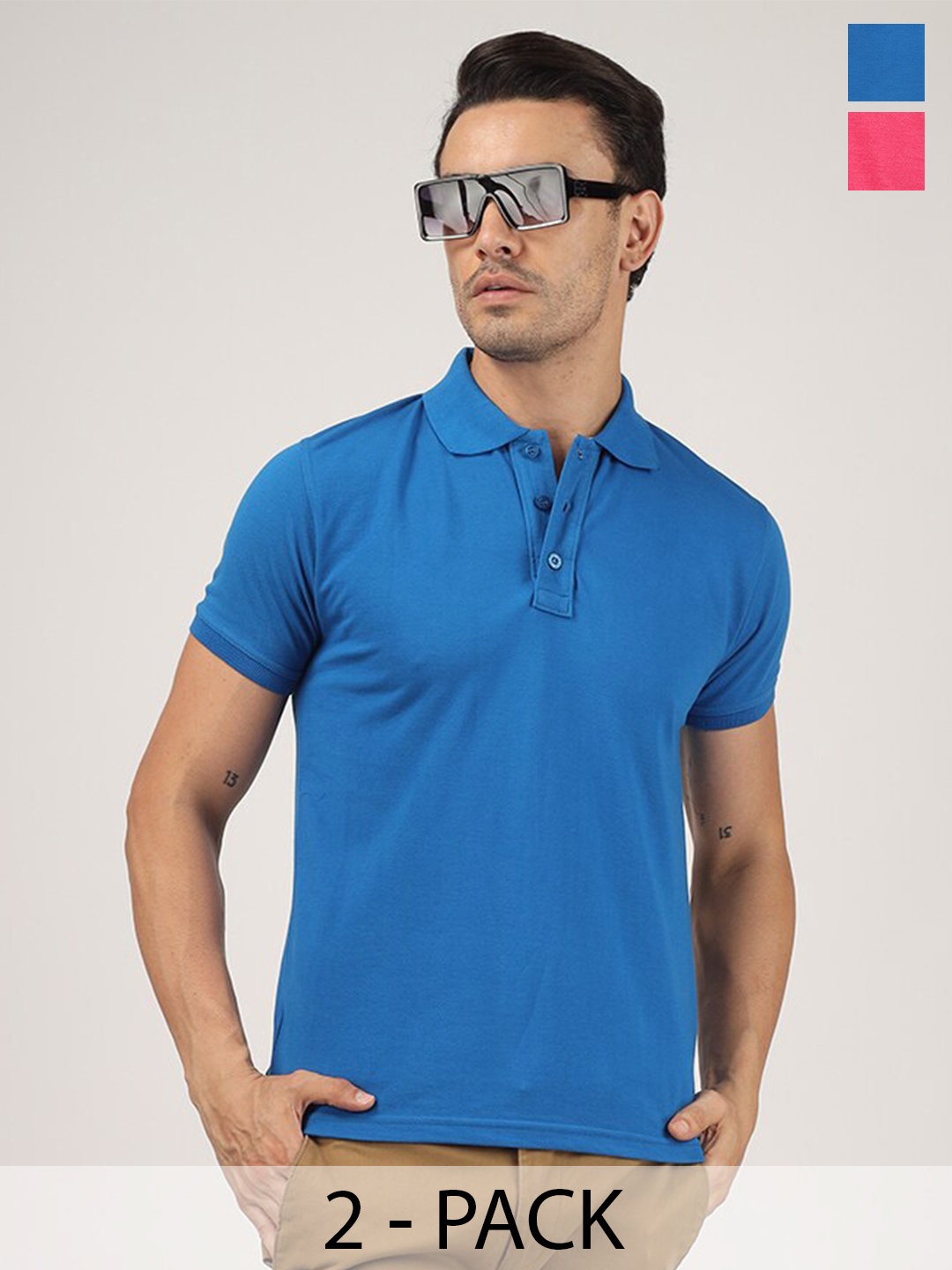 

Greylongg Pack Of 2 Polo Collar Short Sleeves T-shirt, Blue