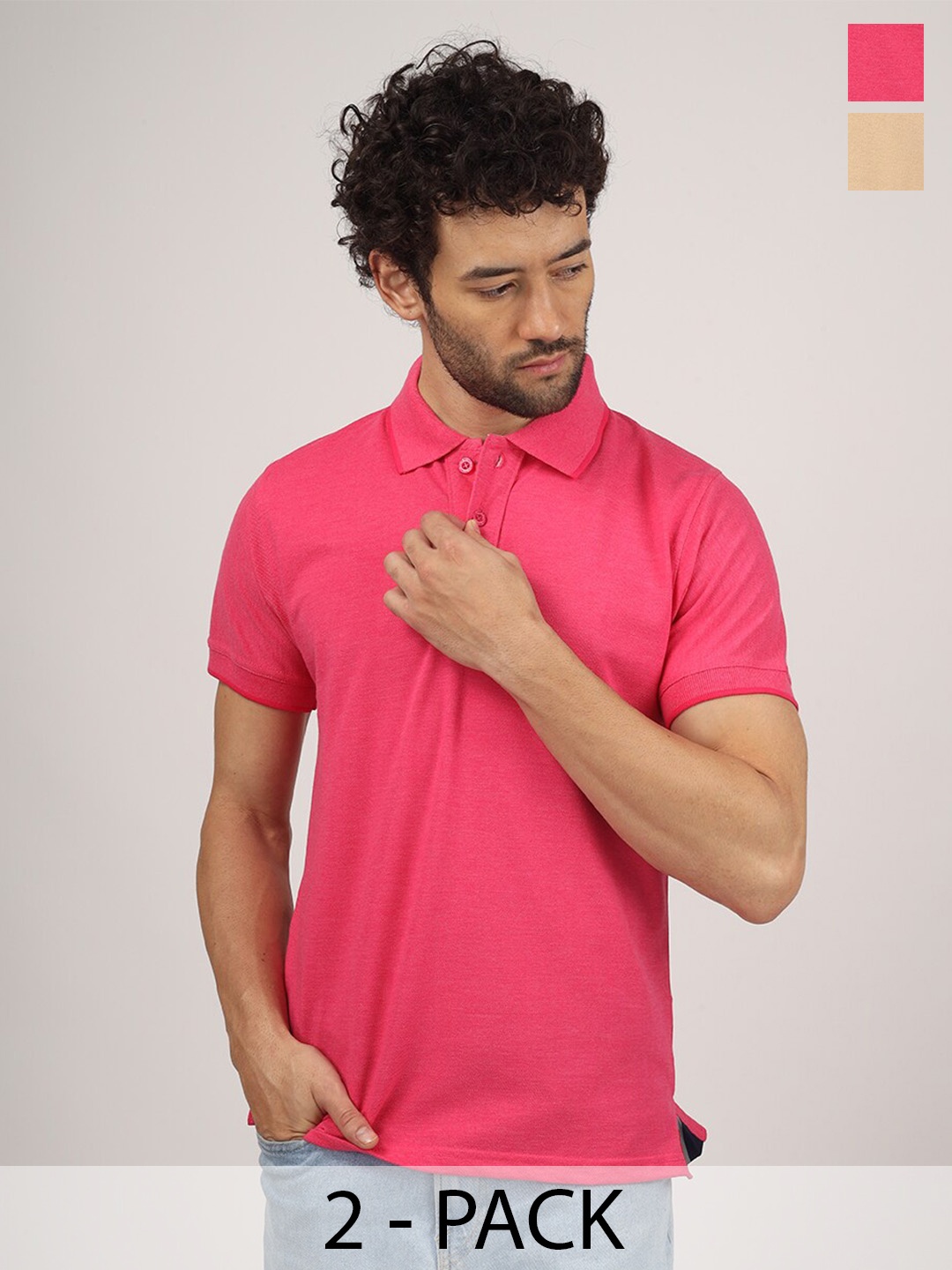 

Greylongg Pack Of 2 Polo Collar Casual T-shirt, Pink