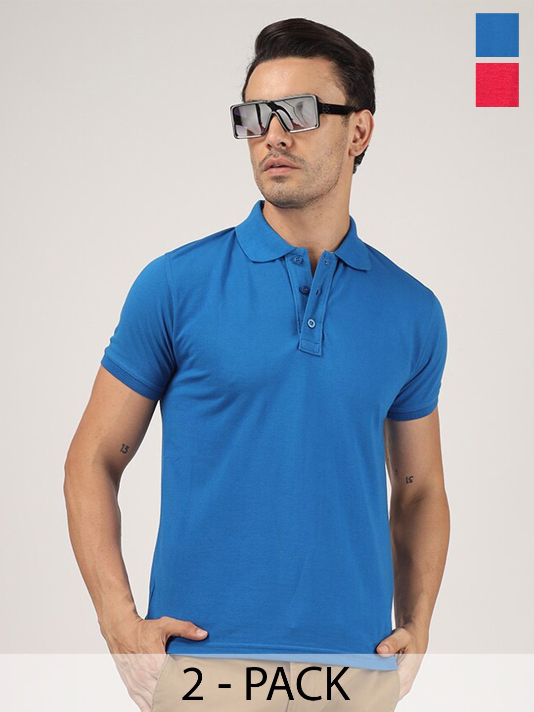 

Greylongg Pack Of 2 Polo Collar Short Sleeves T-shirt, Blue