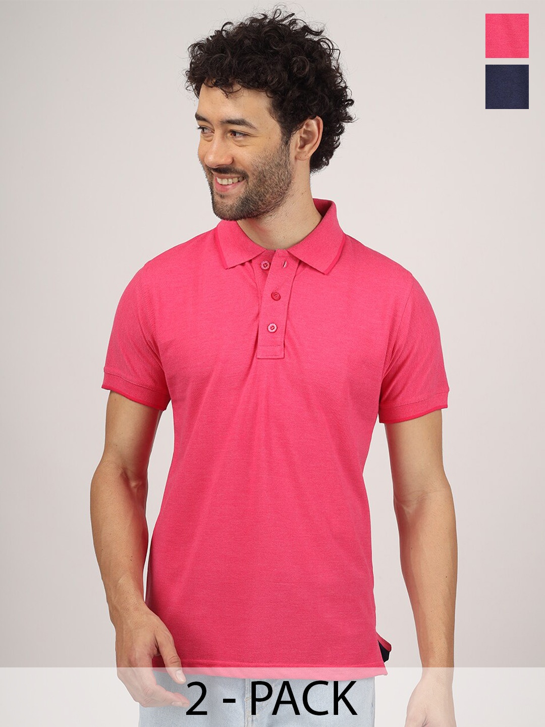 

Greylongg Pack Of 2 Polo Collar Cotton T-shirt, Pink