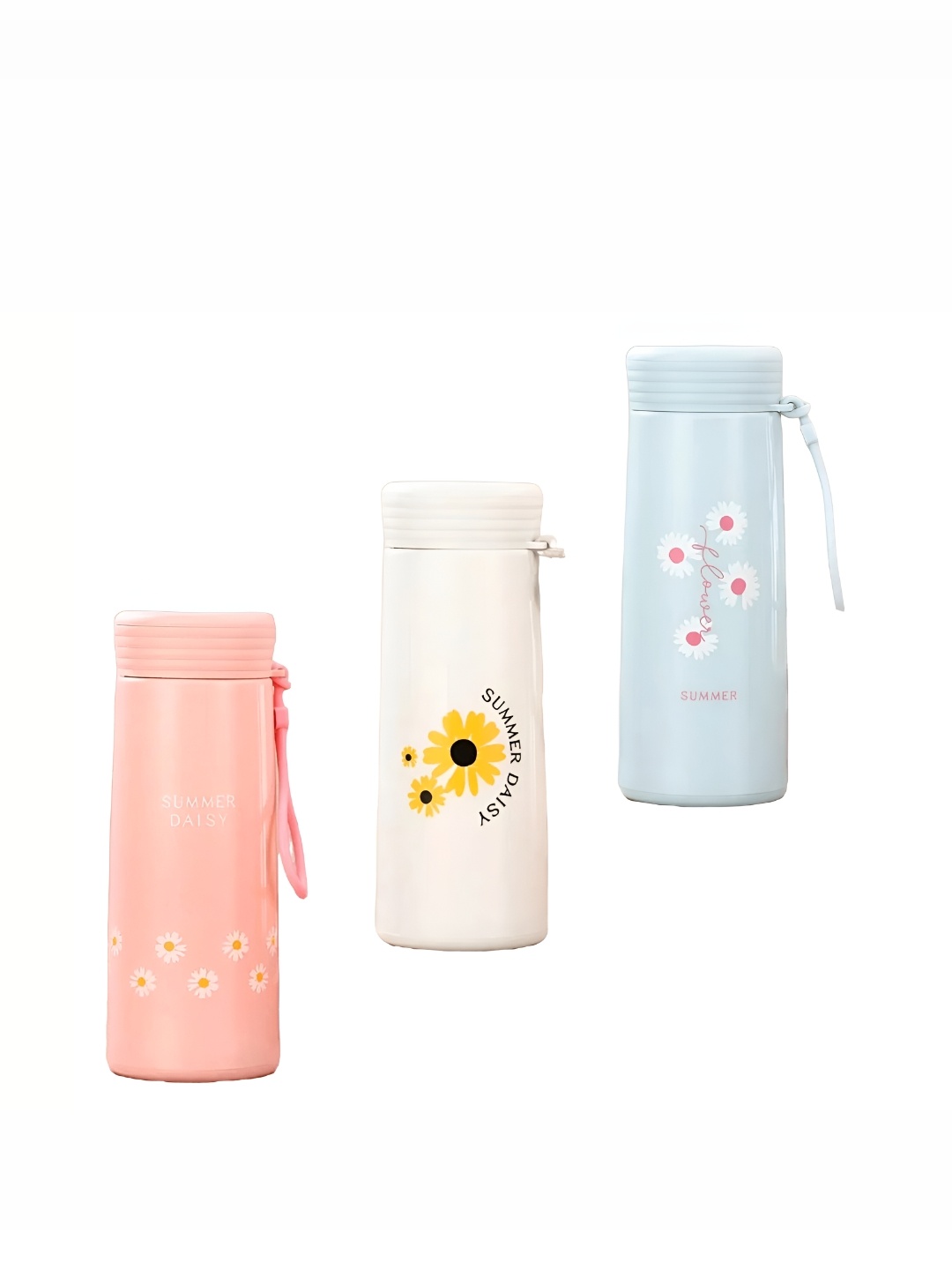 

WELOUR Pink & White 3 Pieces Glass Water Bottles 400ml