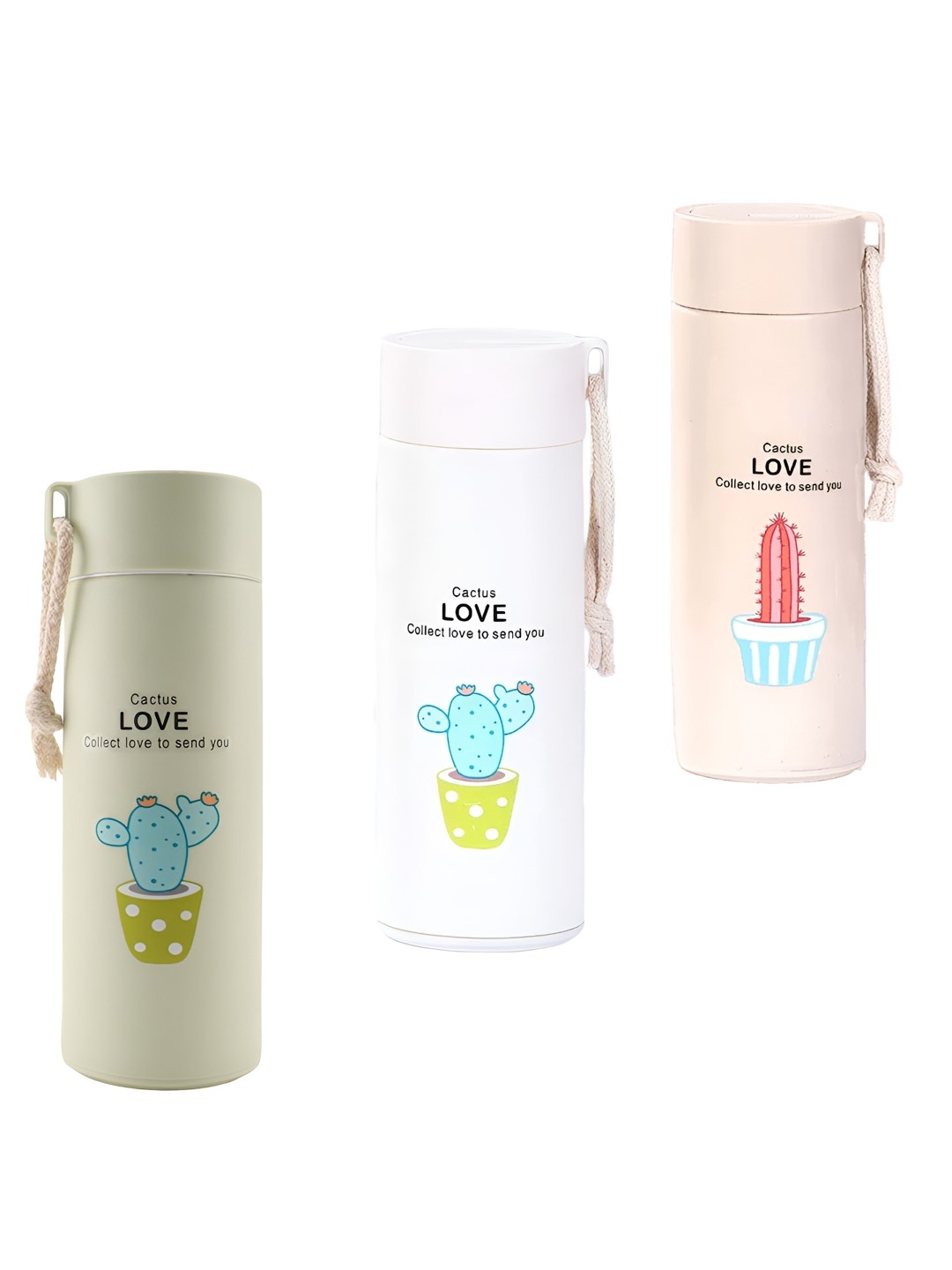 

WELOUR Green & Pink 3 Pieces Glass Water Bottles 450ml