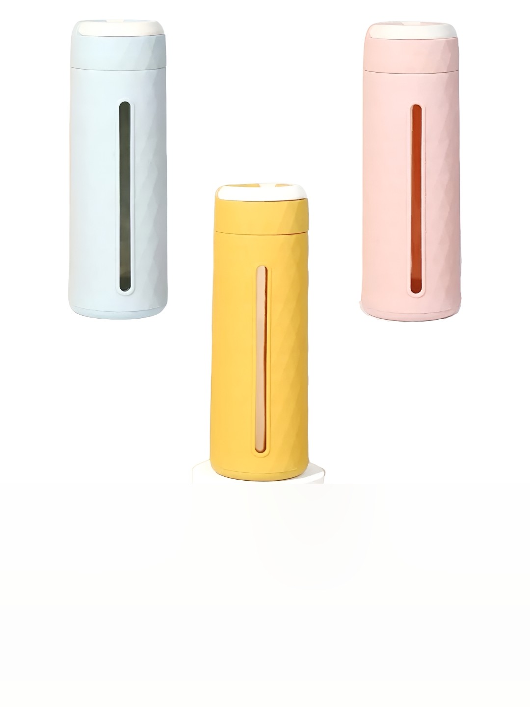 

WELOUR Pink & Yellow, Blue 3 Pieces Glass Solid Water Bottle 420 ml