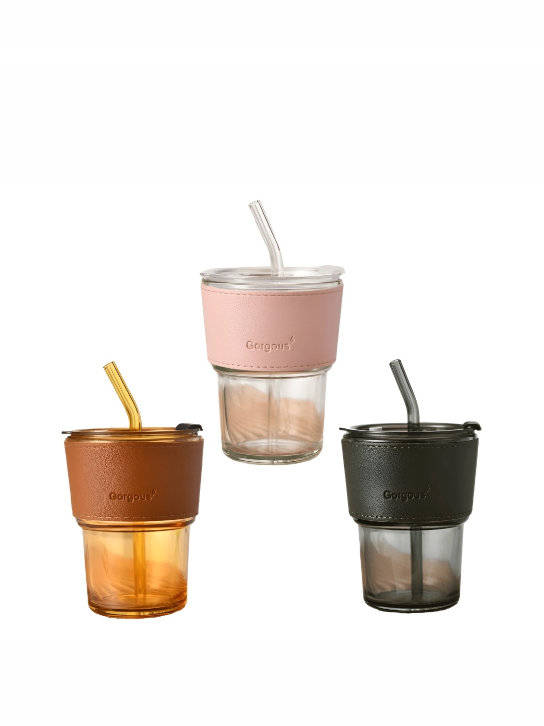 

WELOUR Pink & Brown 3 Pieces Glass Water Bottle